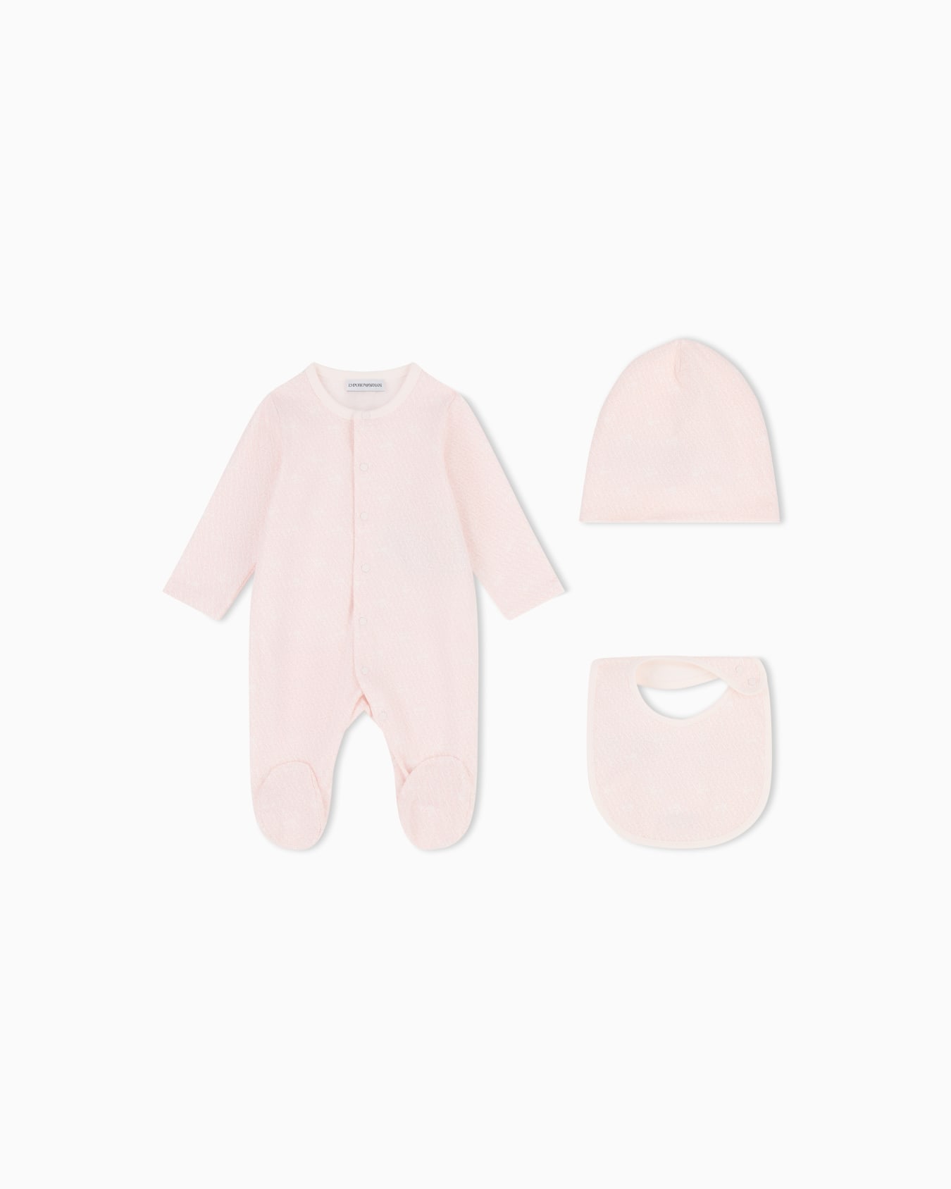Jersey romper, bib and hat set with all-over EA logo Slide 0