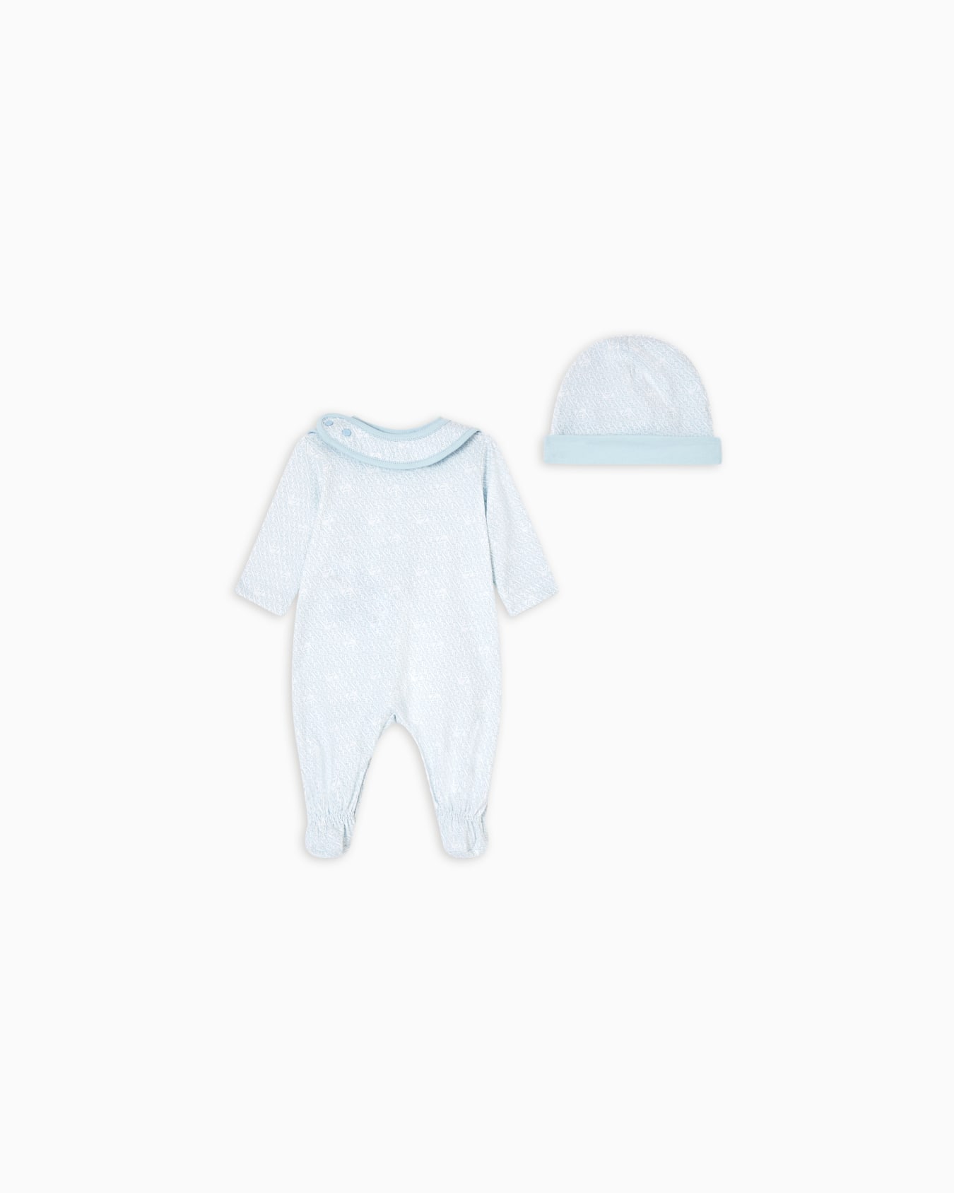 Jersey romper, bib and hat set with all-over EA logo Slide 2