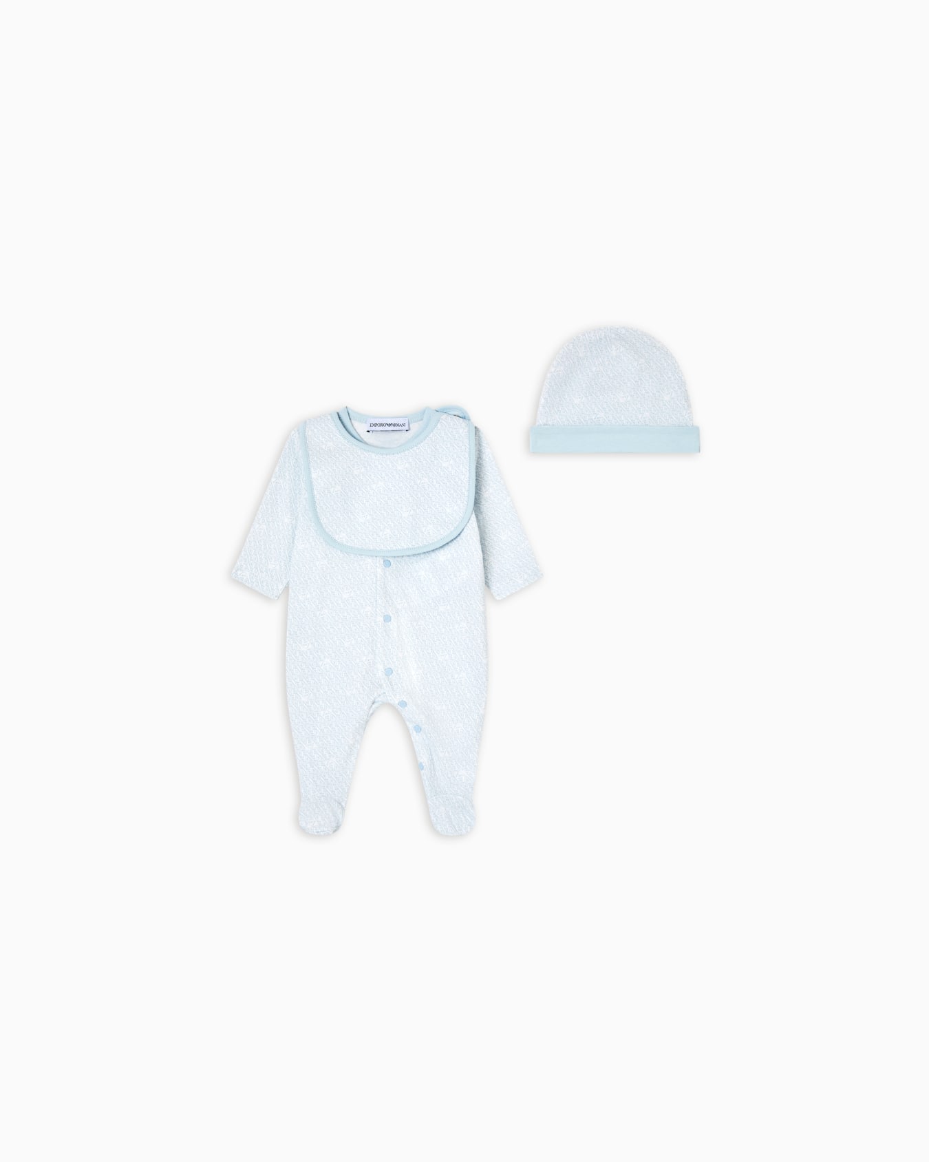 Jersey romper, bib and hat set with all-over EA logo Slide 0
