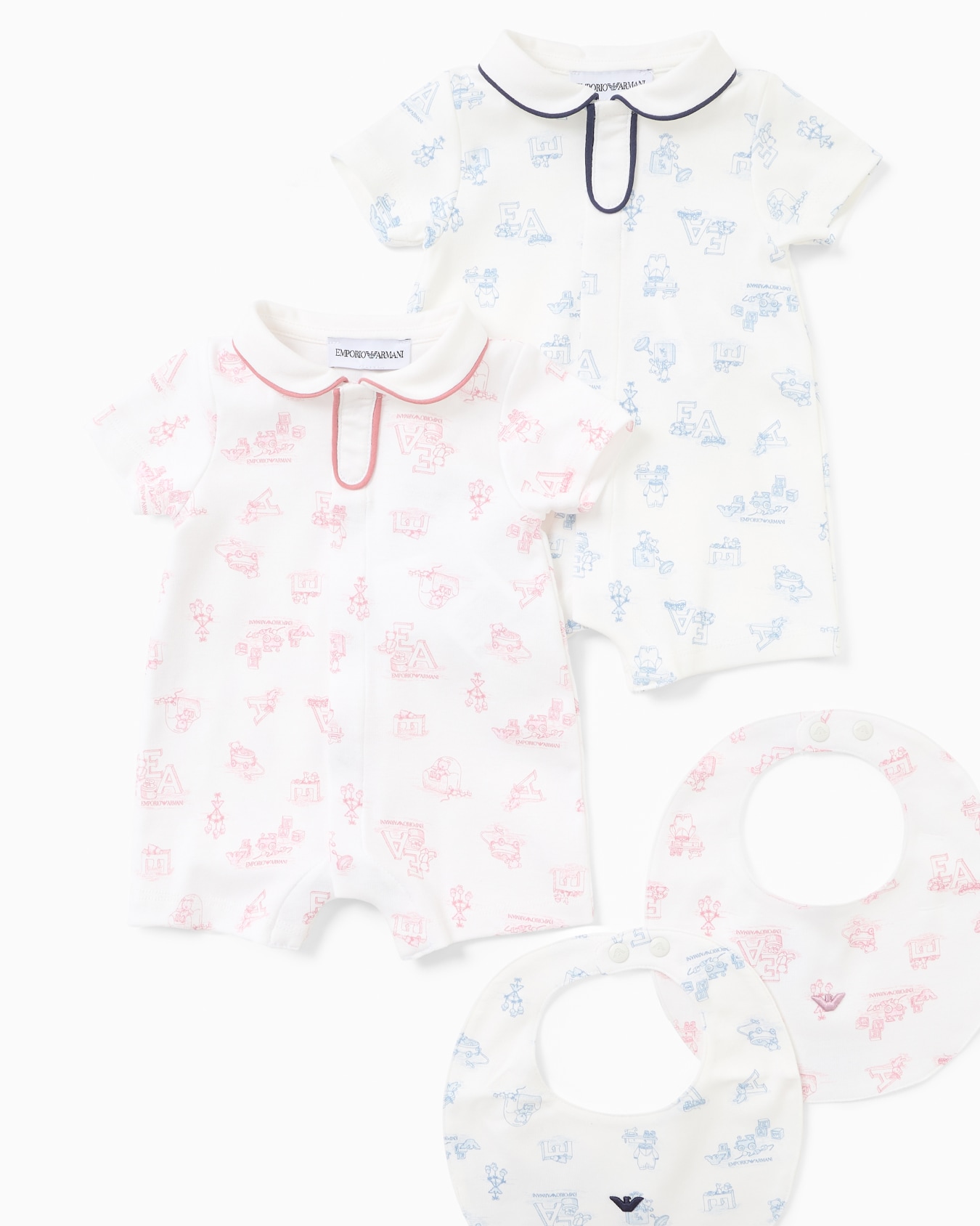 Sunday pattern interlock jersey romper and bib gift set Slide 3