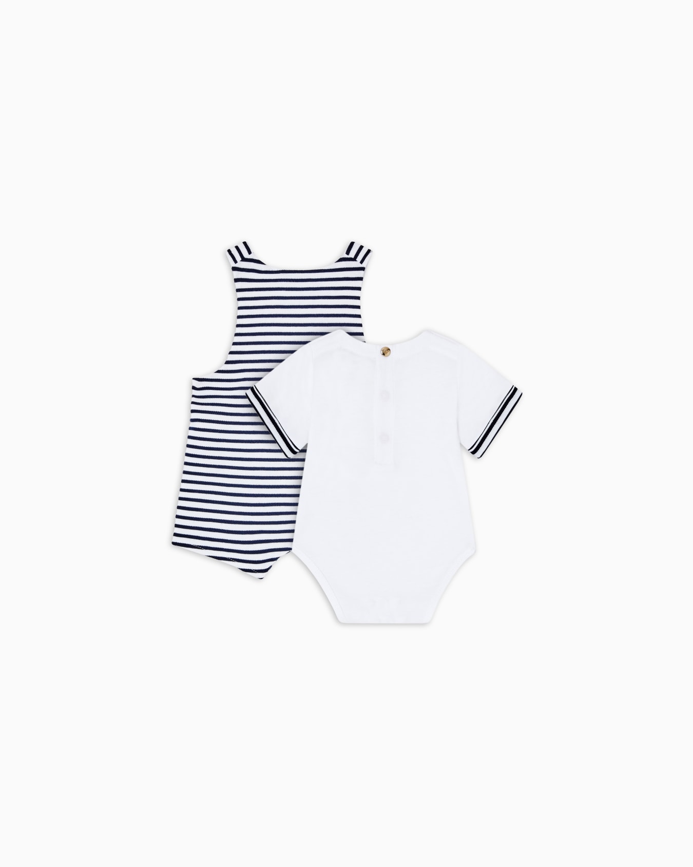 Striped piqué jersey romper and bodysuit set Slide 2