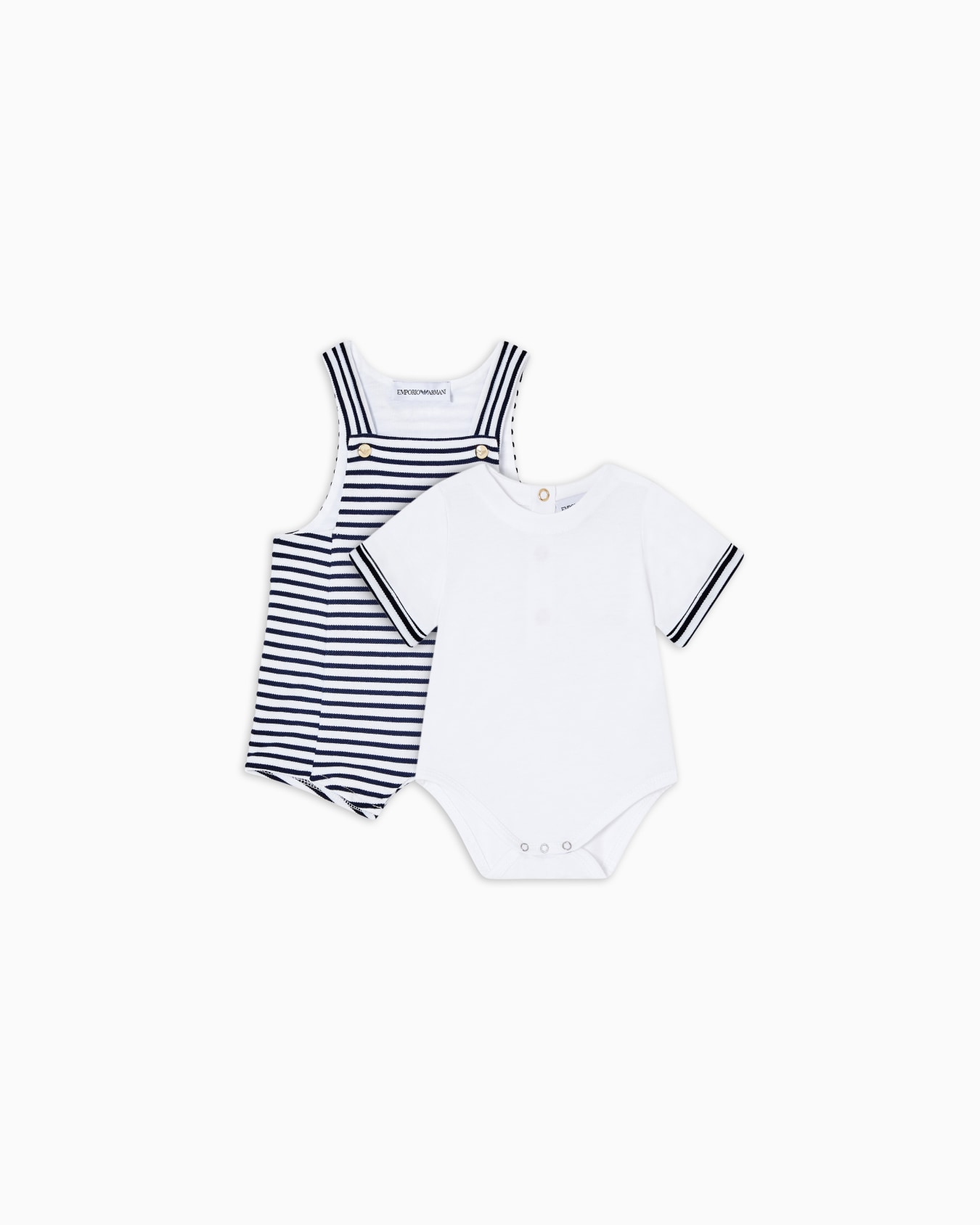 Striped piqué jersey romper and bodysuit set Slide 0