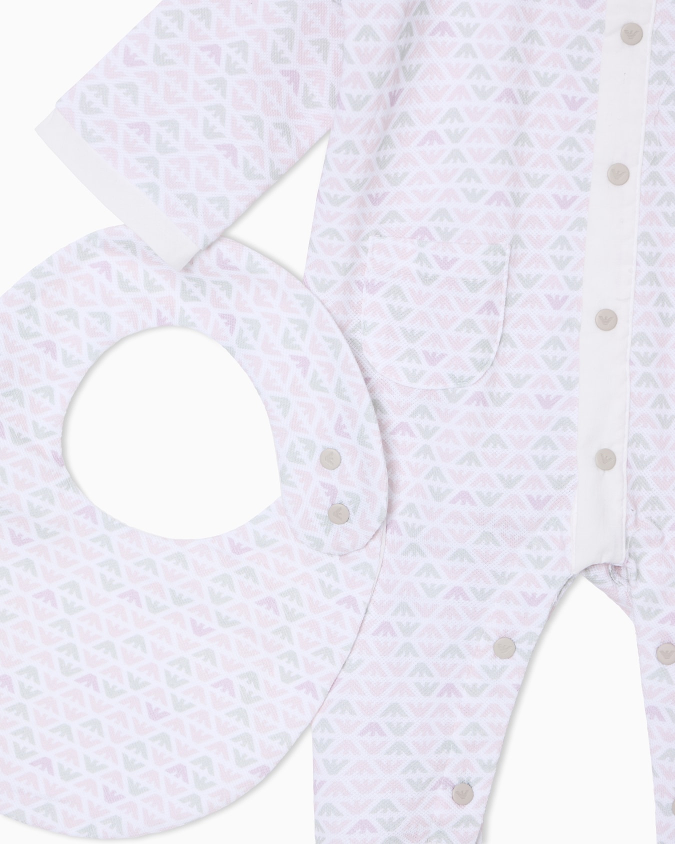 Piqué romper and bib set with all-over eagle Slide 1