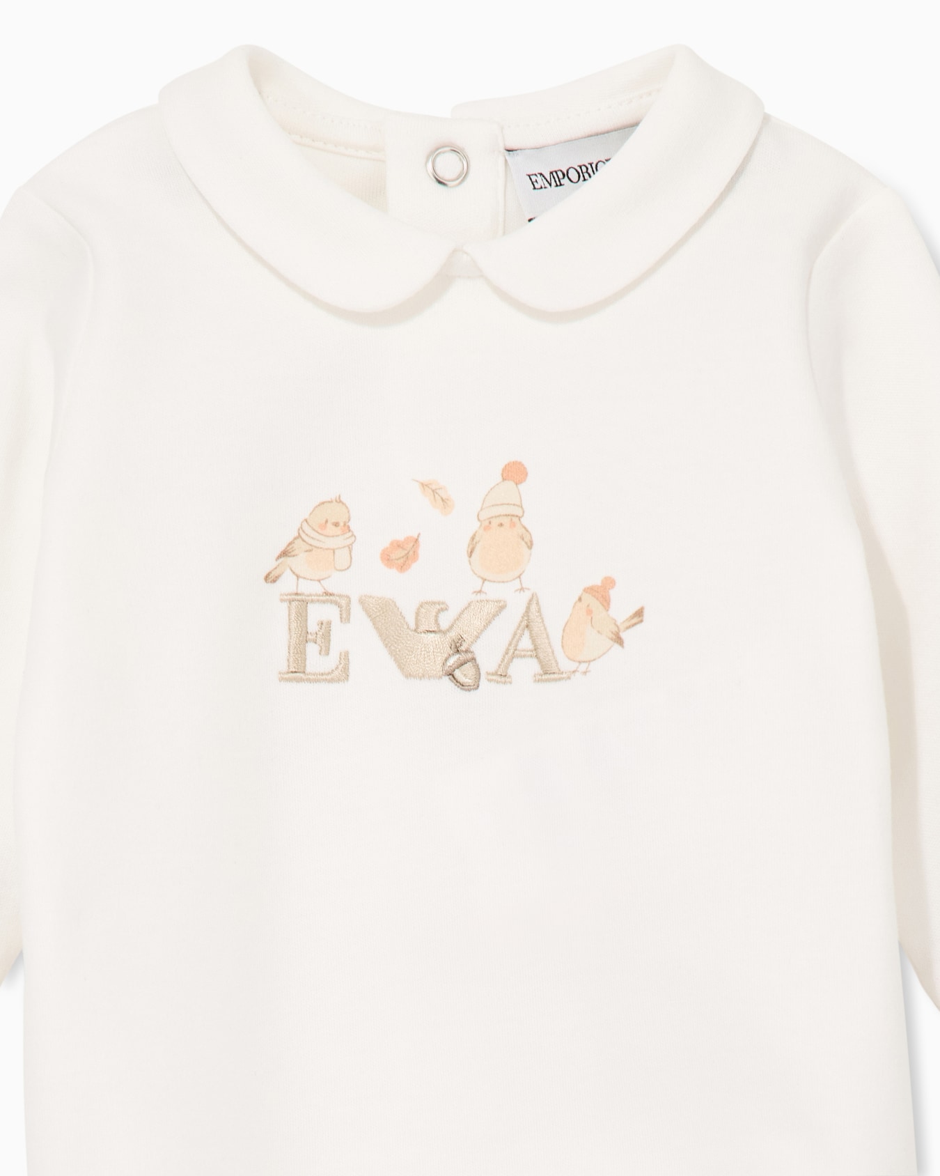 Cotton jumpsuit with a Peter Pan collar and embroidery 슬라이드 1