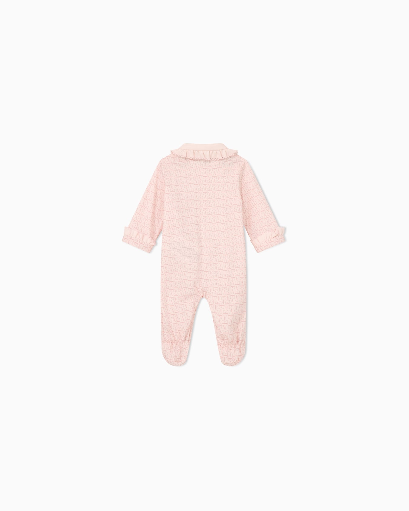 Cotton jersey jumpsuit with logo pattern and ruffled collar 슬라이드 2