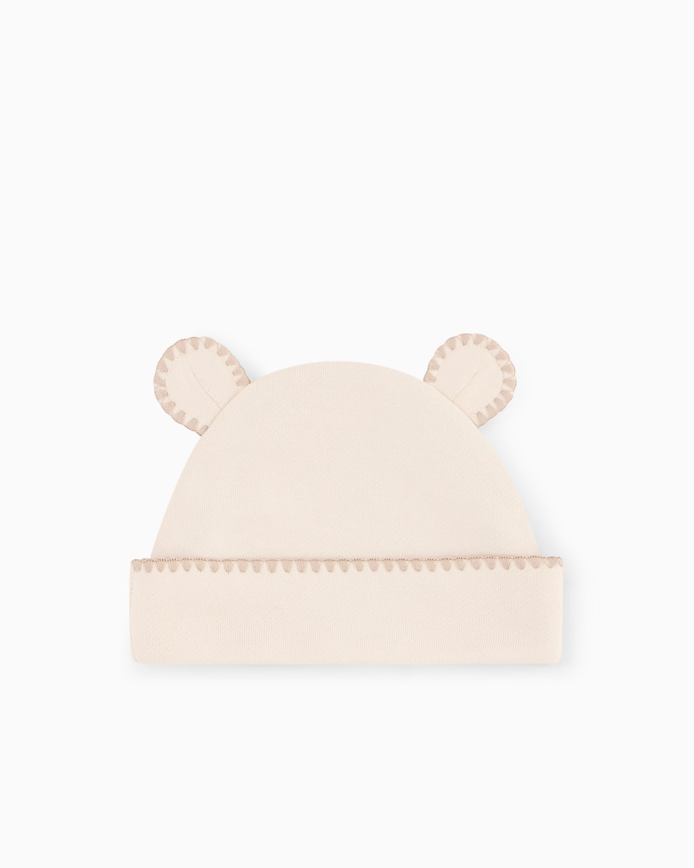 Cotton fleece beanie hat with bear ears and folded brim 슬라이드 1