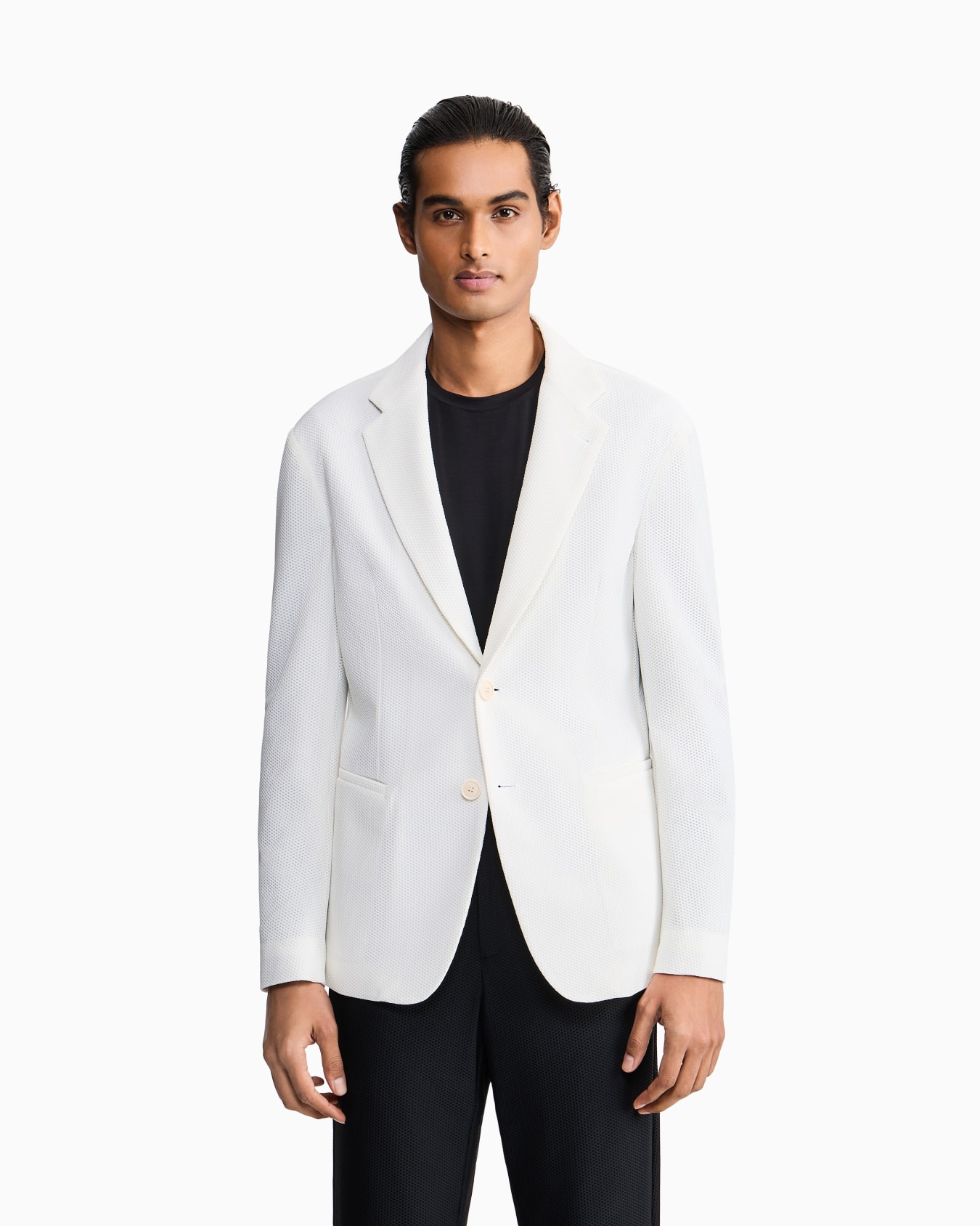 Single-breasted jacket in technical waffle fabric Slide 3