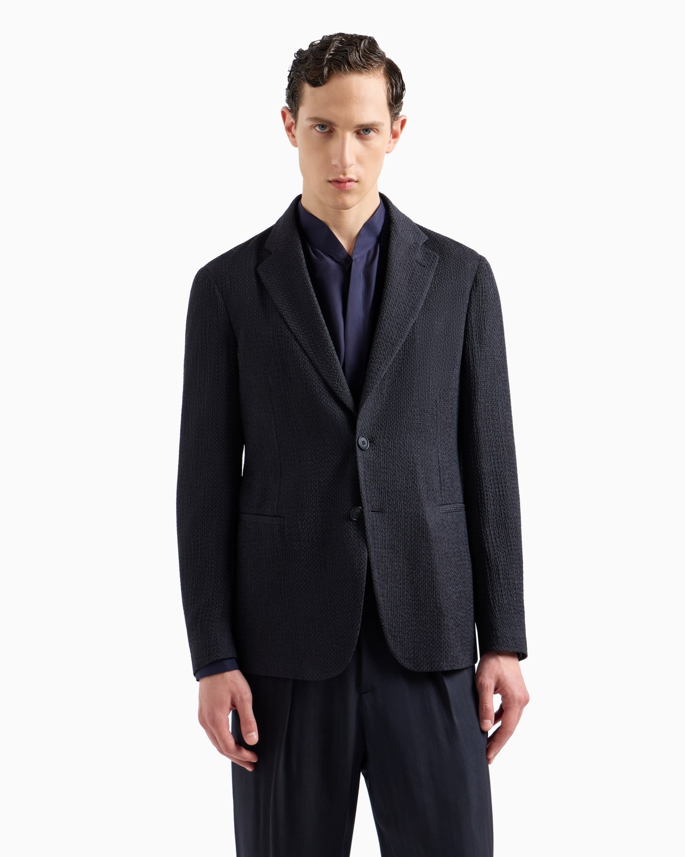 Chaqueta de abotonadura sencilla en mezcla de seda acolchada Diapositiva 1