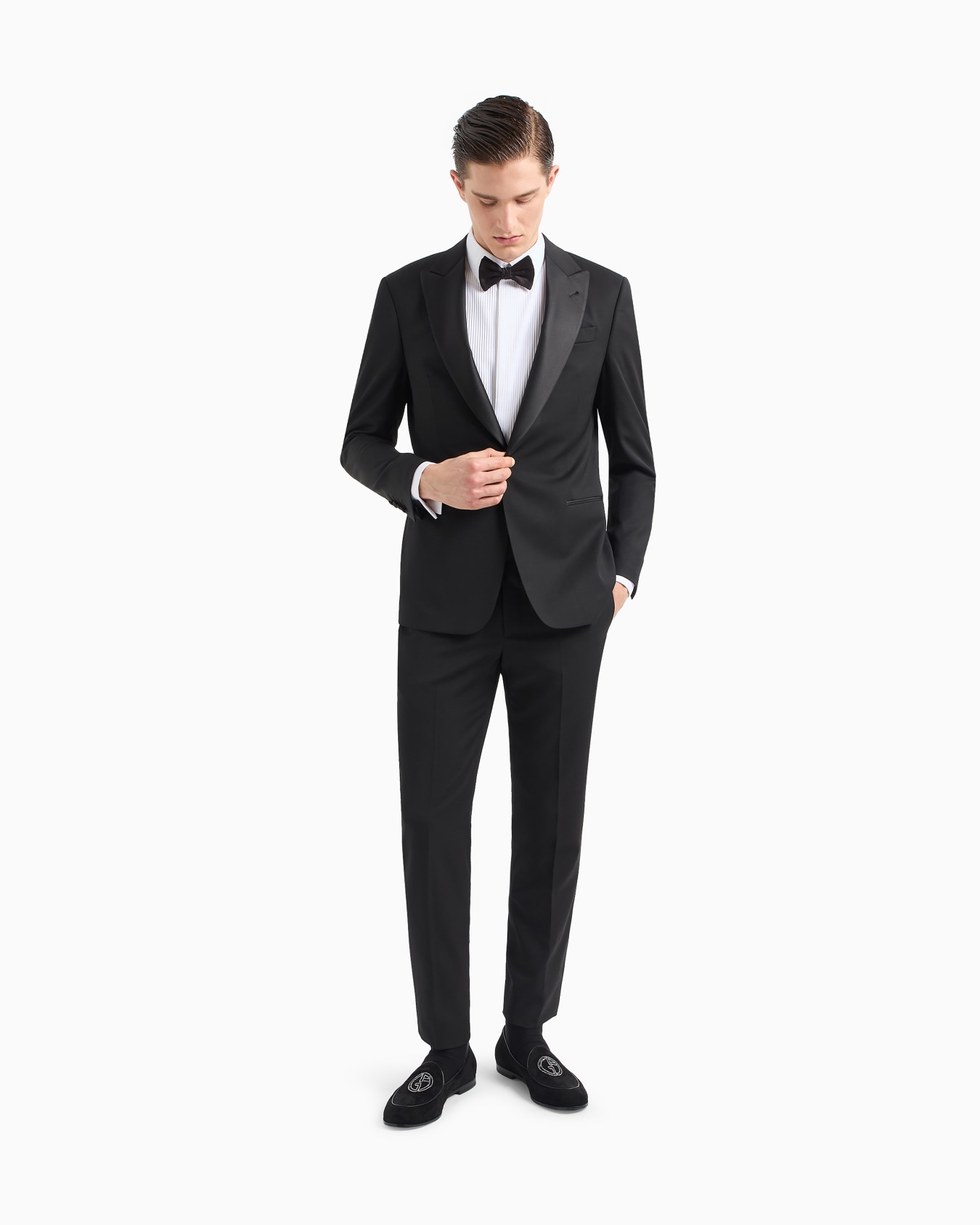 Single-breasted Soft line tuxedo in virgin wool Slide 1