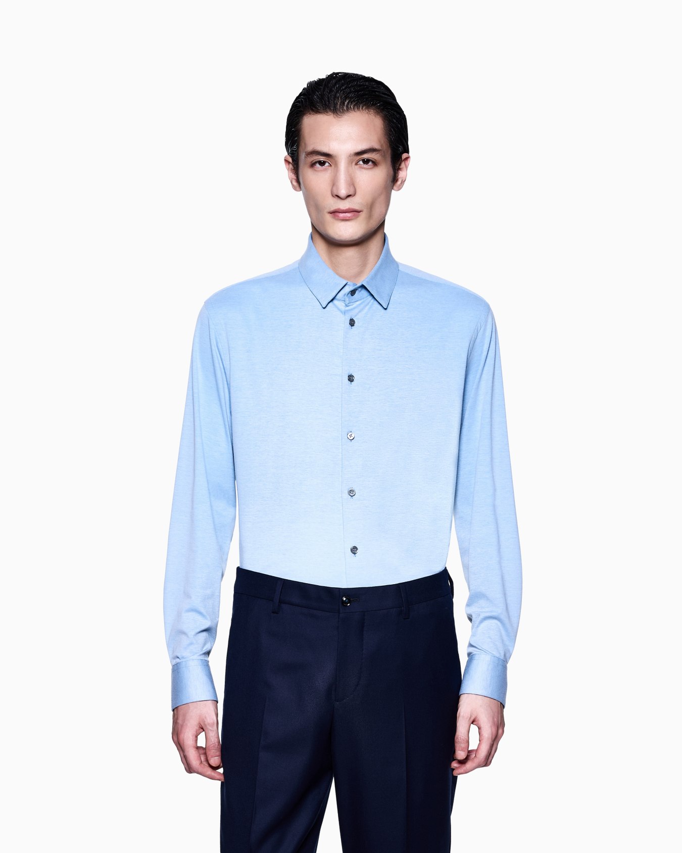 Camicia slim fit in jersey di misto cotone melange Slide 3