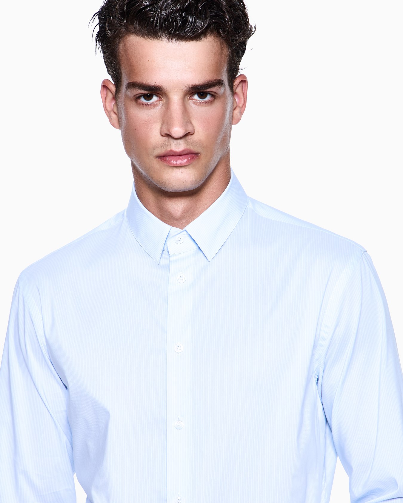 Slim-fit shirt in striped stretch cotton-blend jersey Slide 4