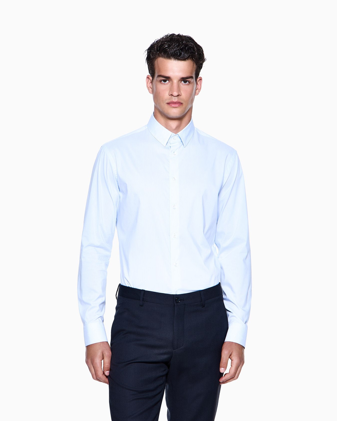 Slim-fit shirt in striped stretch cotton-blend jersey Slide 3