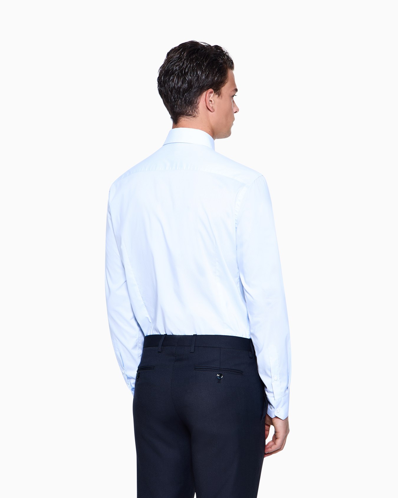 Slim-fit shirt in striped stretch cotton-blend jersey Slide 2