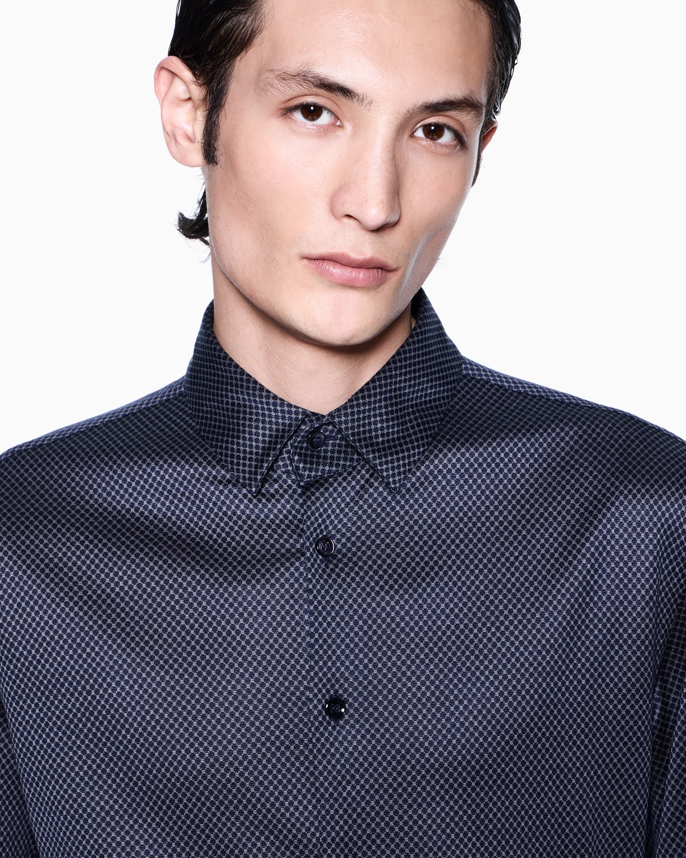 Slim Fit-Hemd aus Seiden-Jersey und Baumwolle in Mikro-Jacquard-Stoff Folie 4