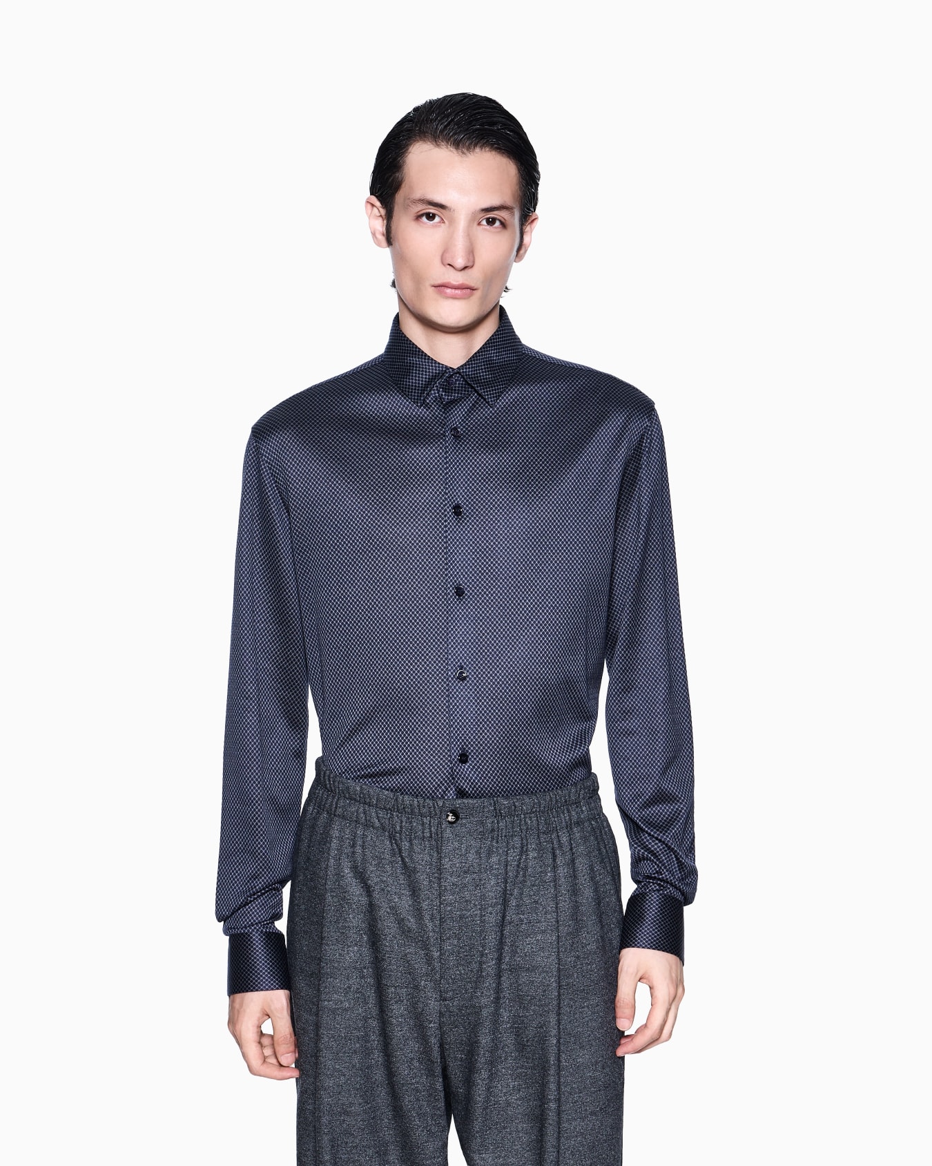 Slim Fit-Hemd aus Seiden-Jersey und Baumwolle in Mikro-Jacquard-Stoff Folie 3