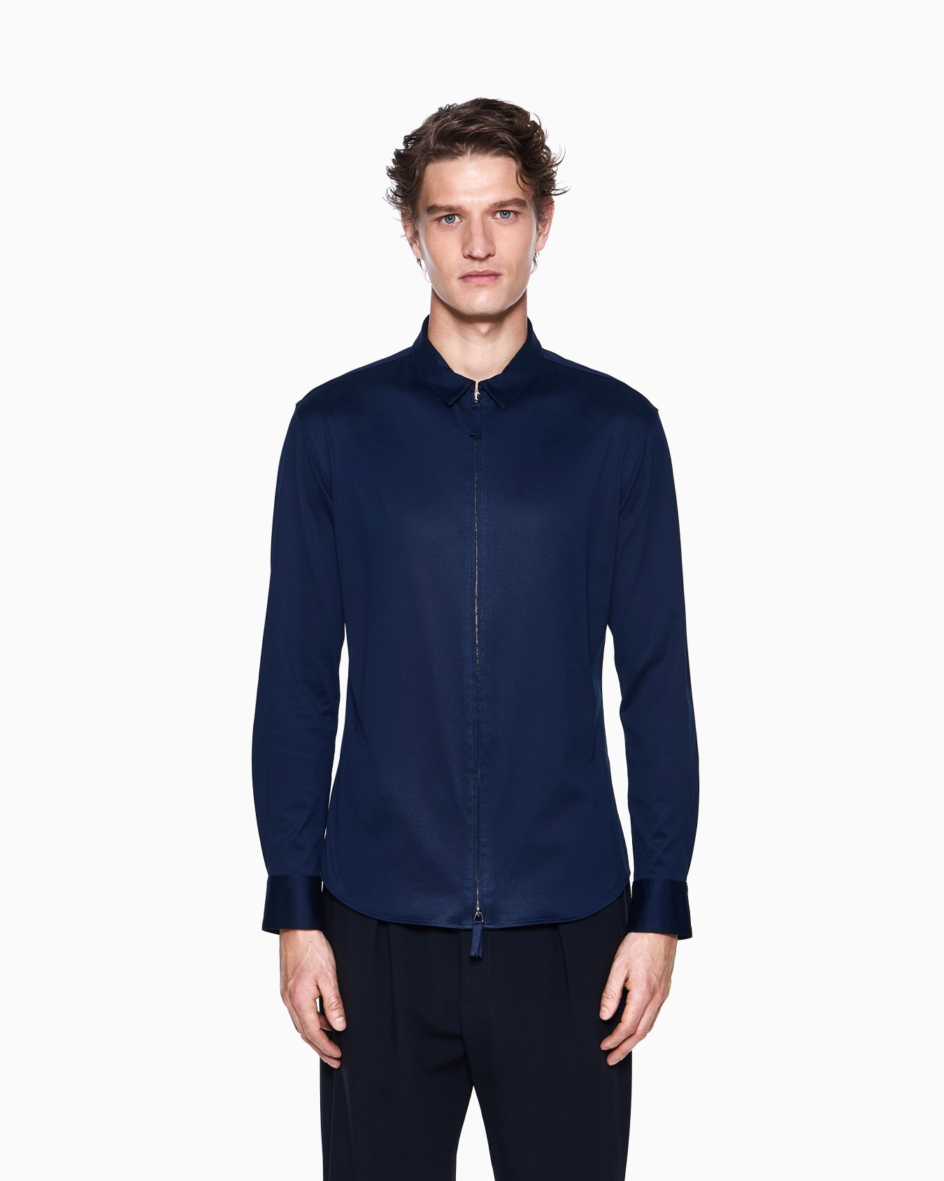 Pure cotton-jersey zip-up shirt Slide 3