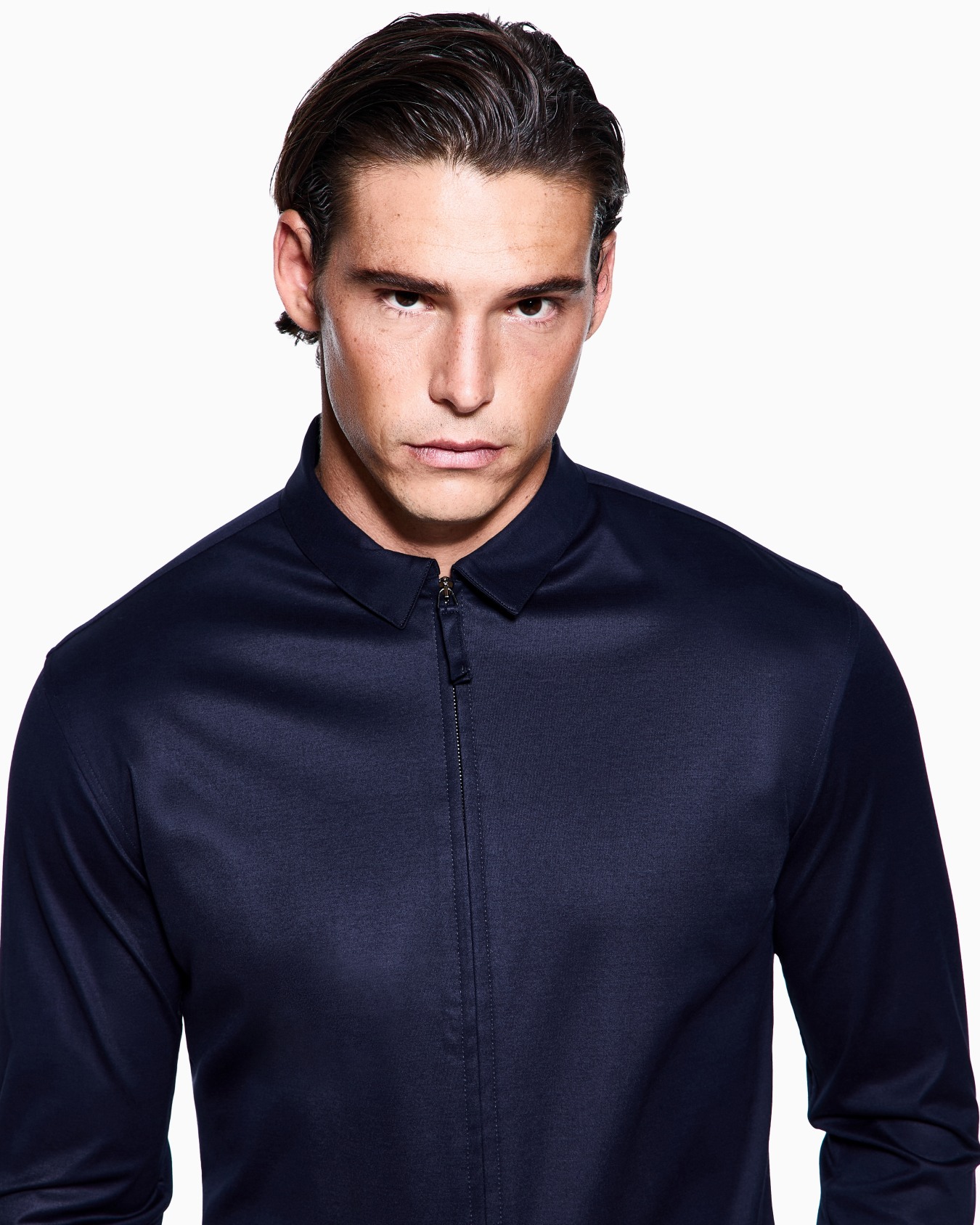 Slim-fit cotton interlock shirt with zip Slide 4