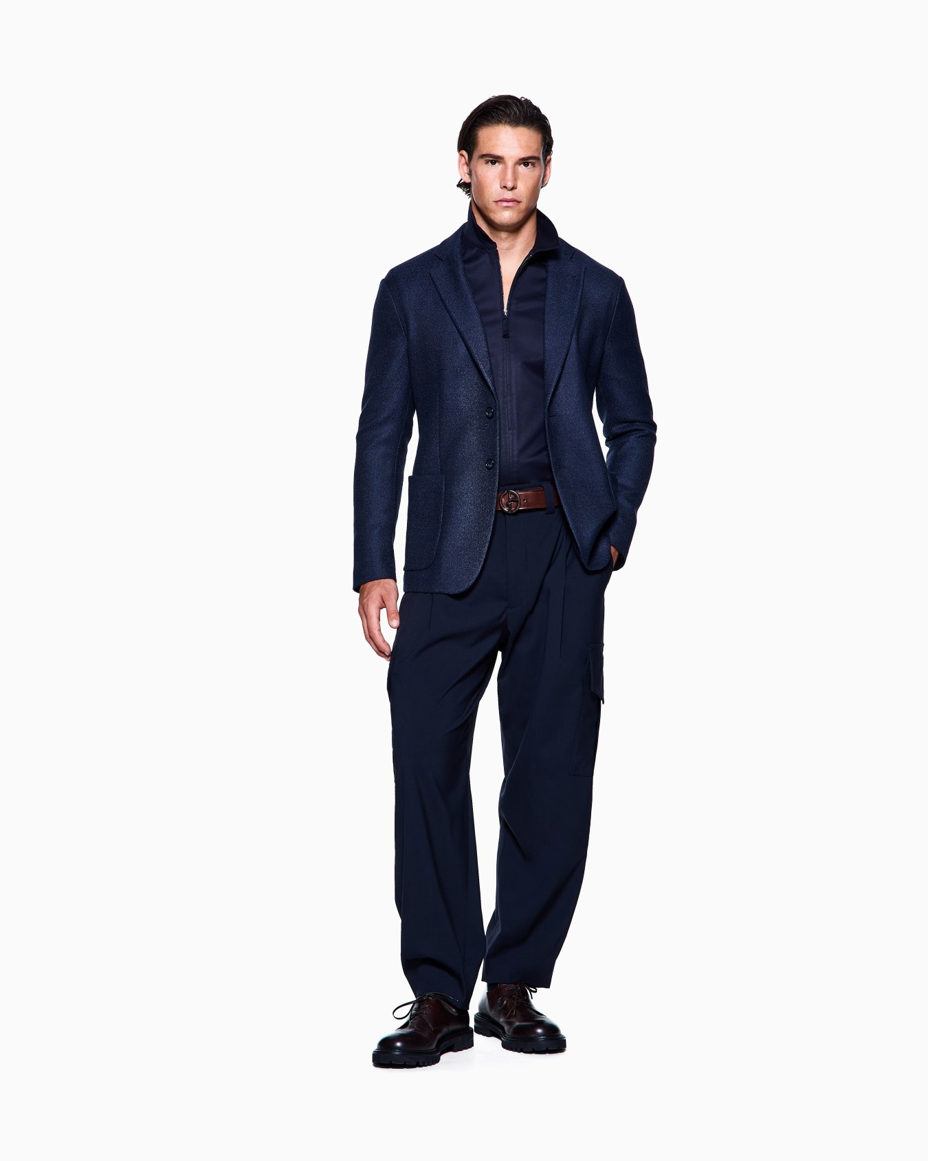 Slim-fit cotton interlock shirt with zip Slide 1