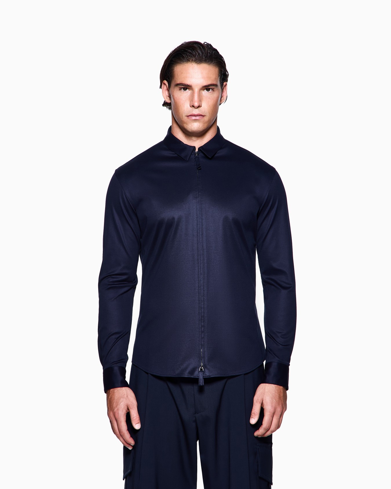 Slim-fit cotton interlock shirt with zip Slide 3