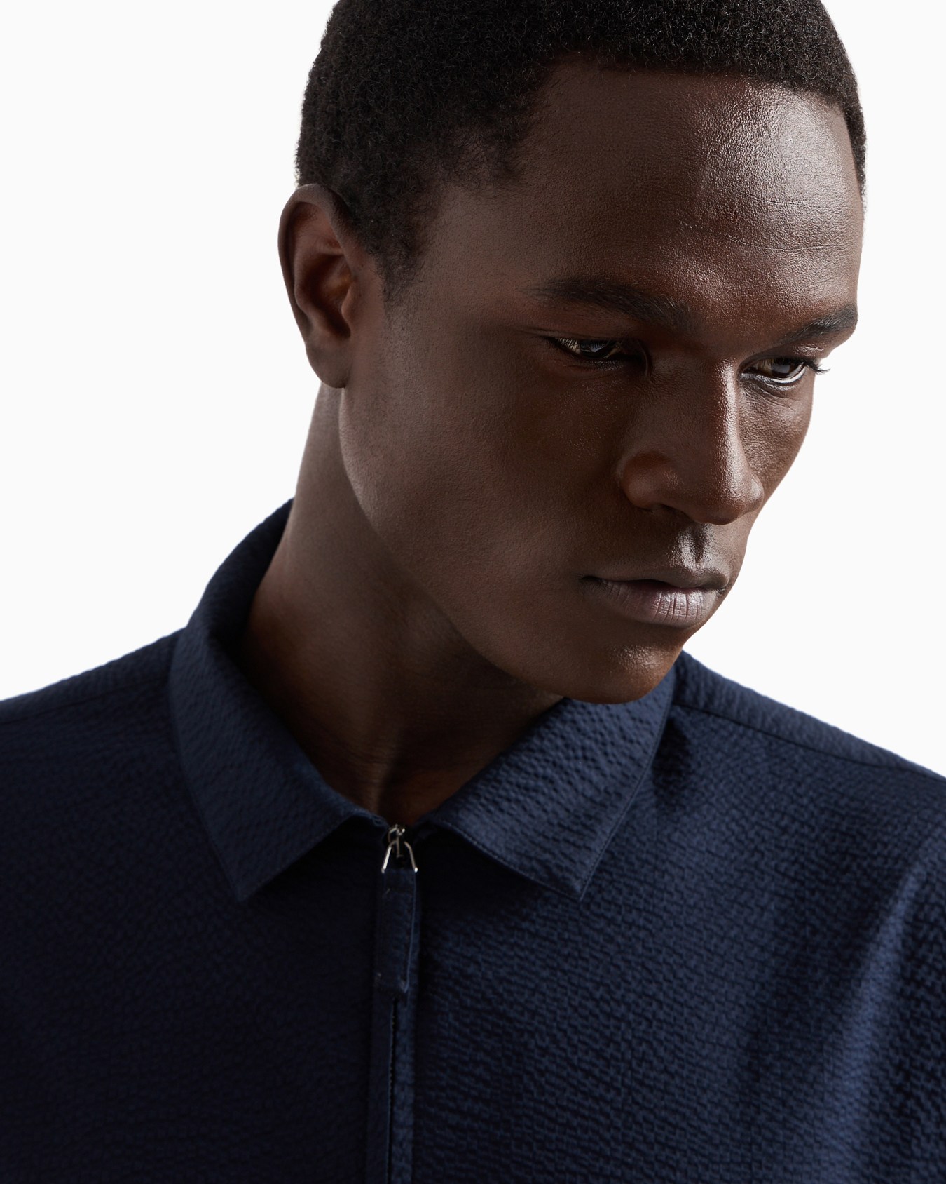Chemise coupe slim à fermeture zippée en coton seersucker Diapositive 5