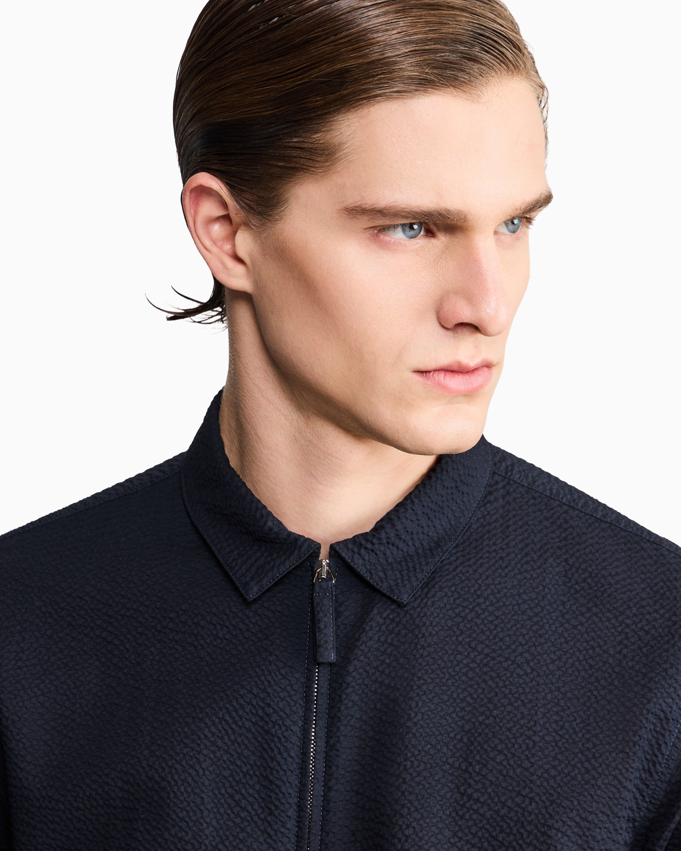 Chemise coupe slim à fermeture zippée en coton seersucker Diapositive 7