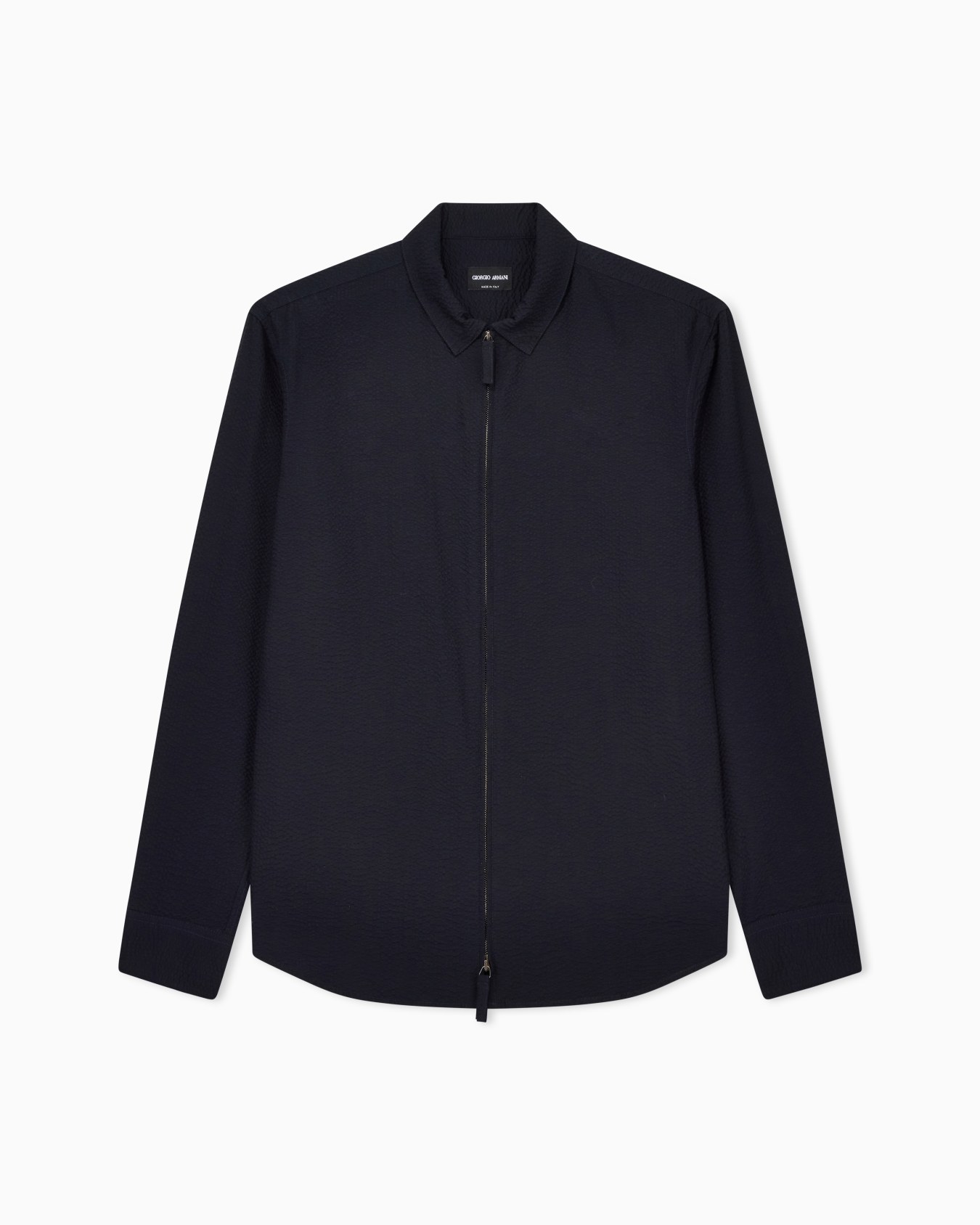 Chemise coupe slim à fermeture zippée en coton seersucker Diapositive 0