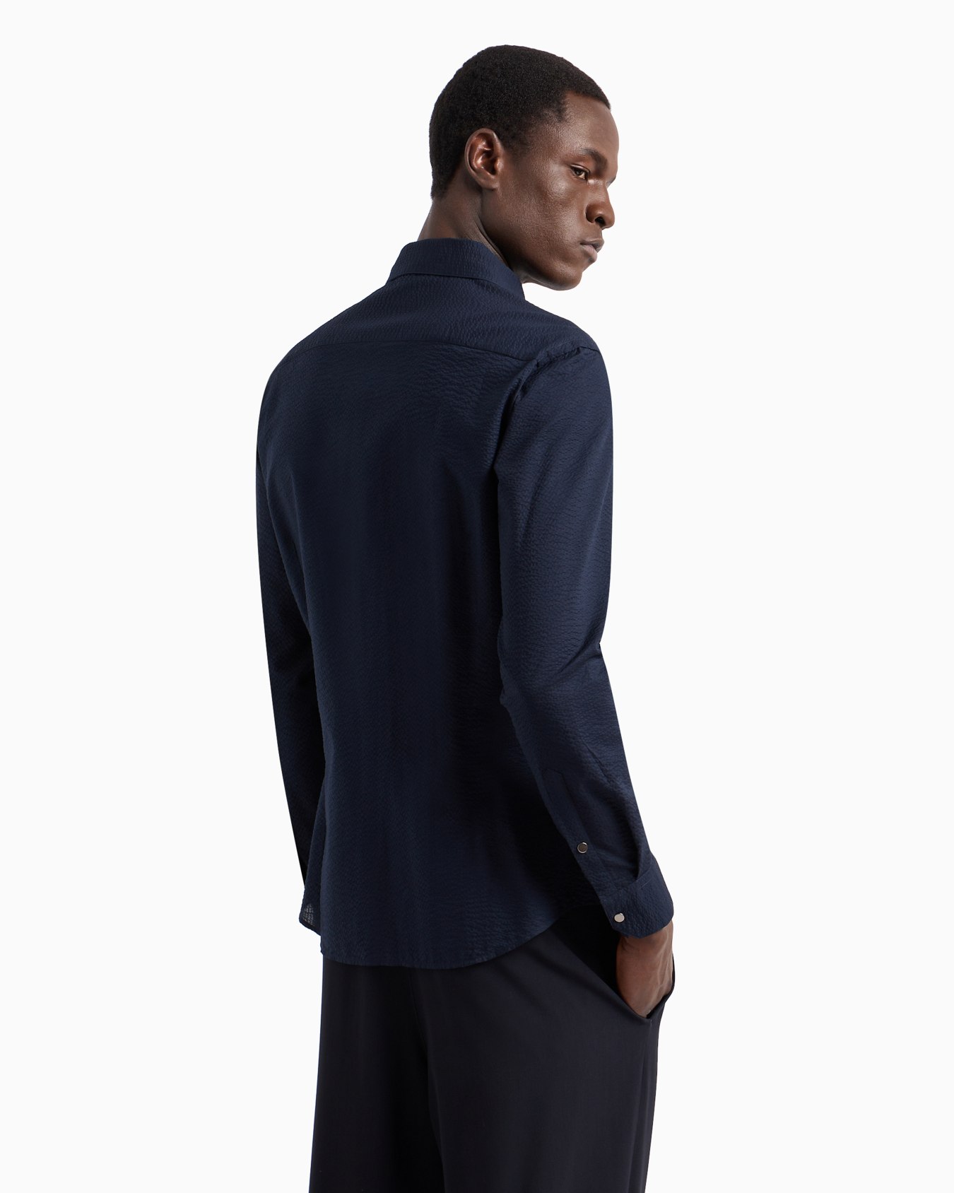 Chemise coupe slim à fermeture zippée en coton seersucker Diapositive 3