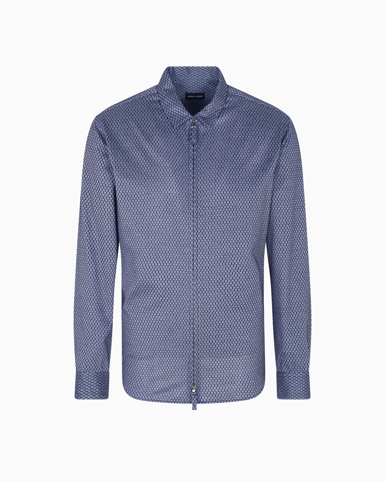 Camicia slim fit con zip in cotone con motivo geometrico floccato Slide 0