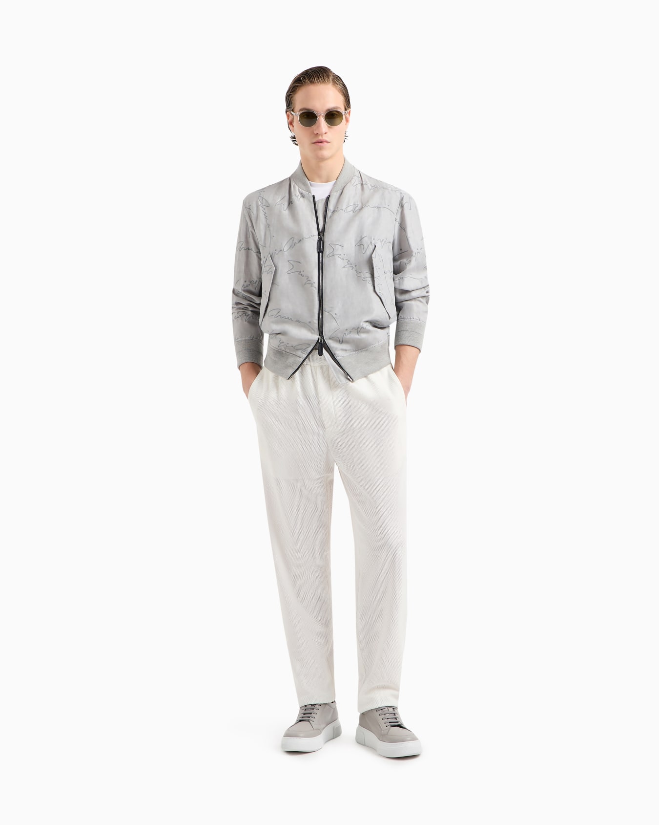 Technical waffle flat-front trousers Slide 1