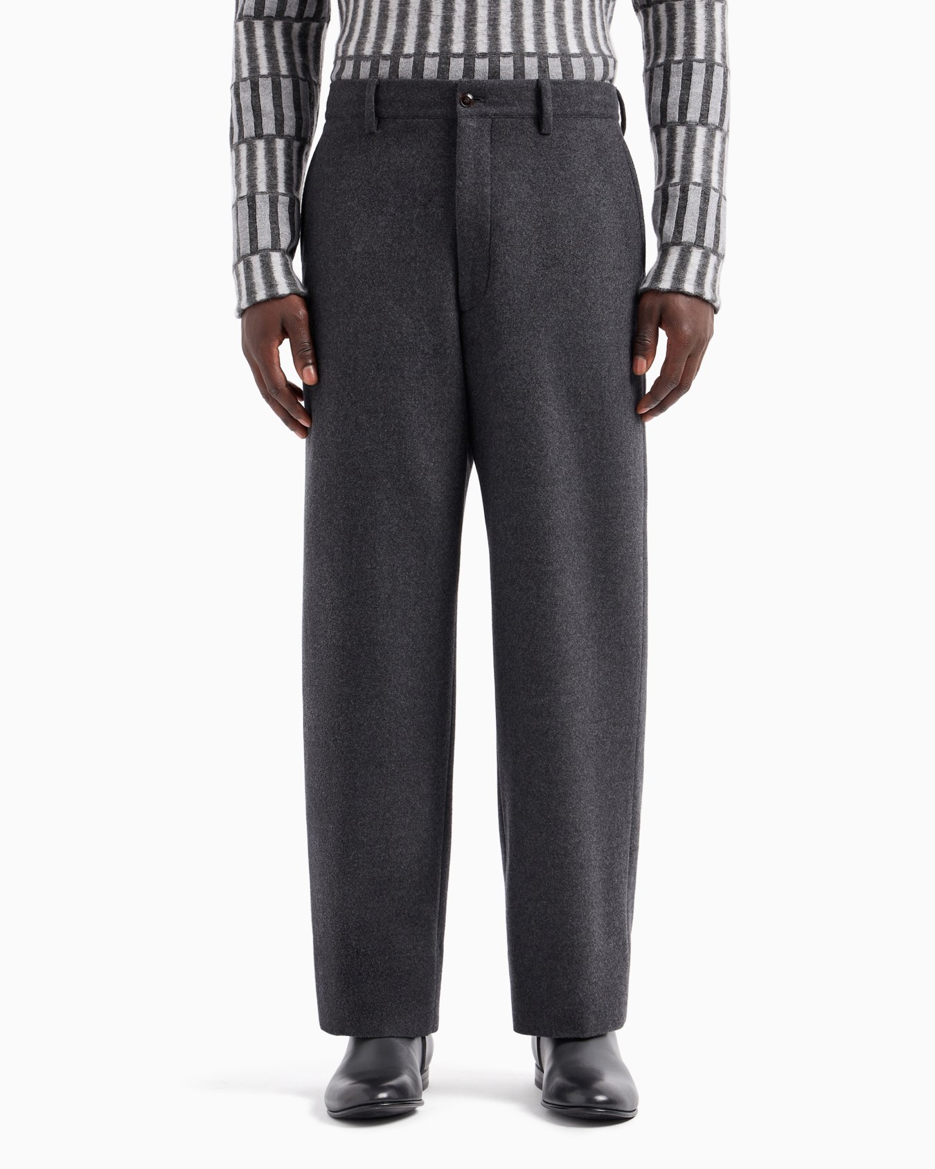 Pure wool fleece flat-front trousers Slide 2