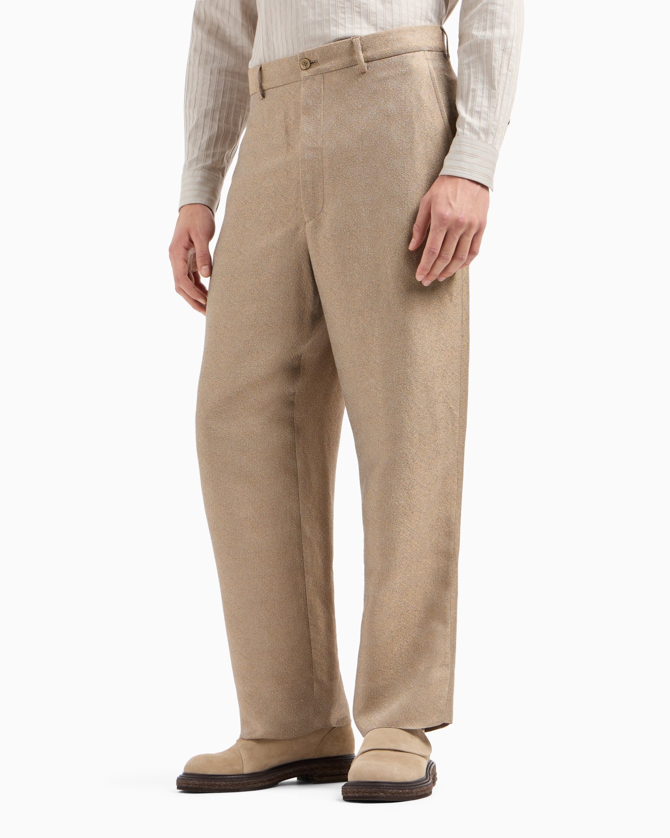 Flat-front trousers in viscose, linen and silk jacquard Slide 4