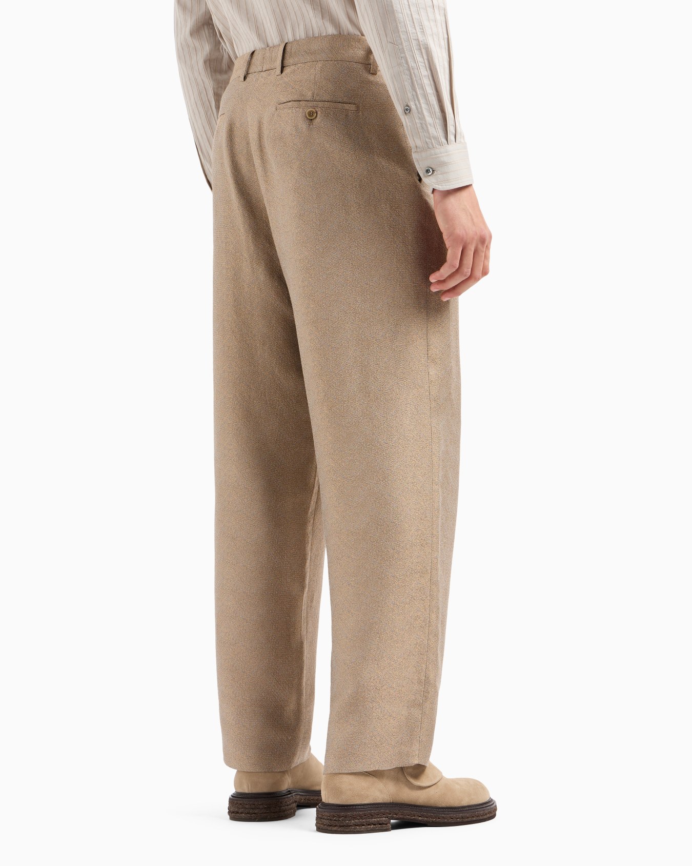 Flat-front trousers in viscose, linen and silk jacquard Slide 3