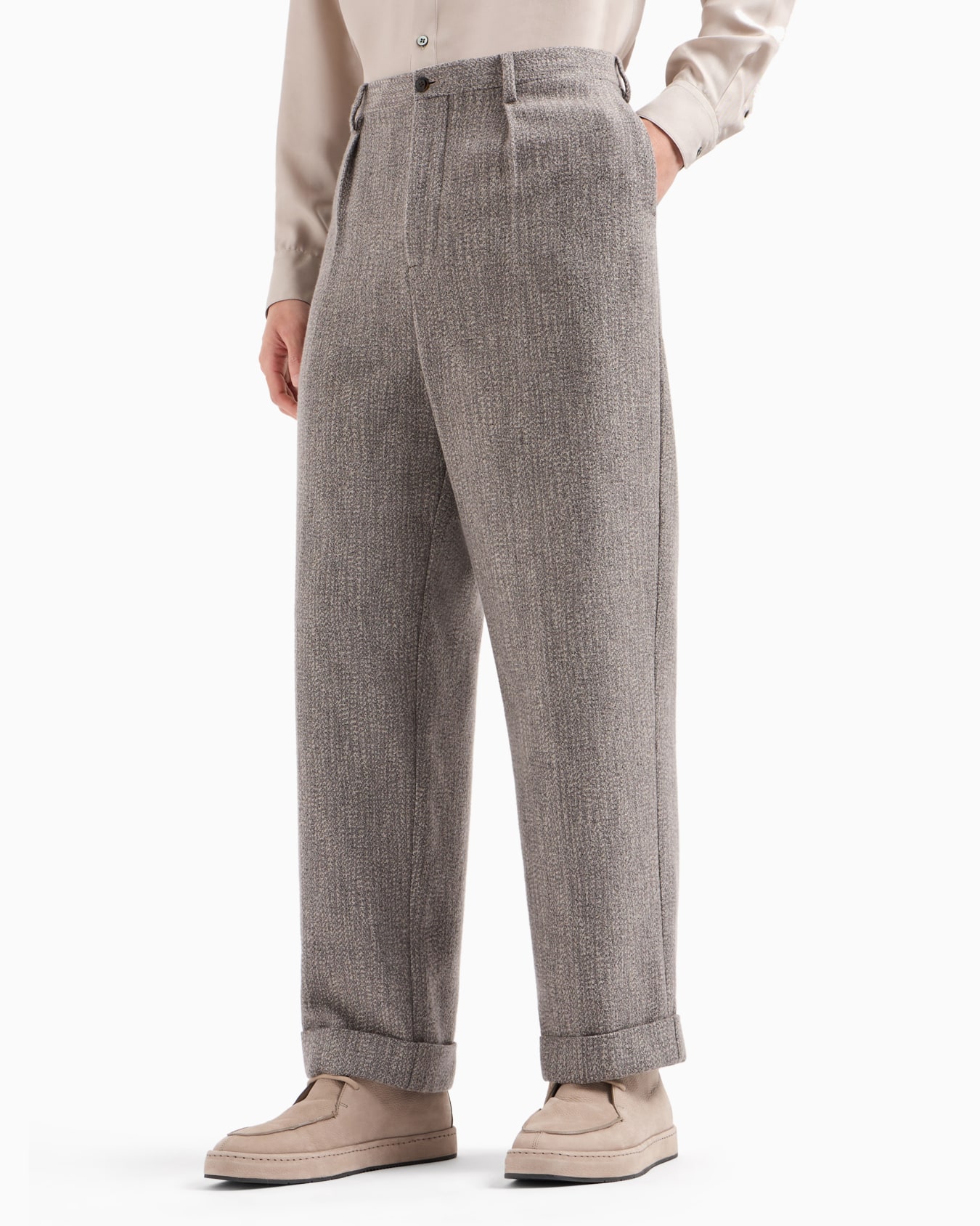 Jacquard viscose and wool-blend single-darted trousers Slide 1