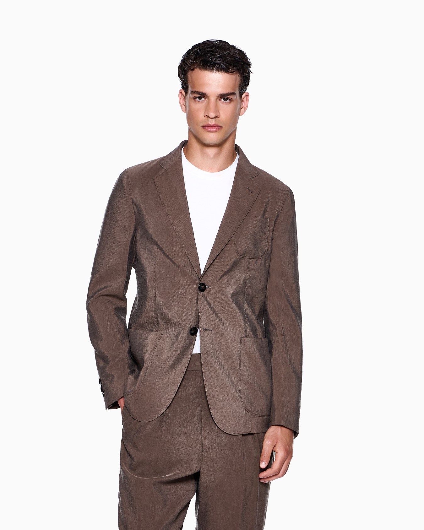 Veste à simple boutonnage gamme Upton en soie lavée Diapositive 3