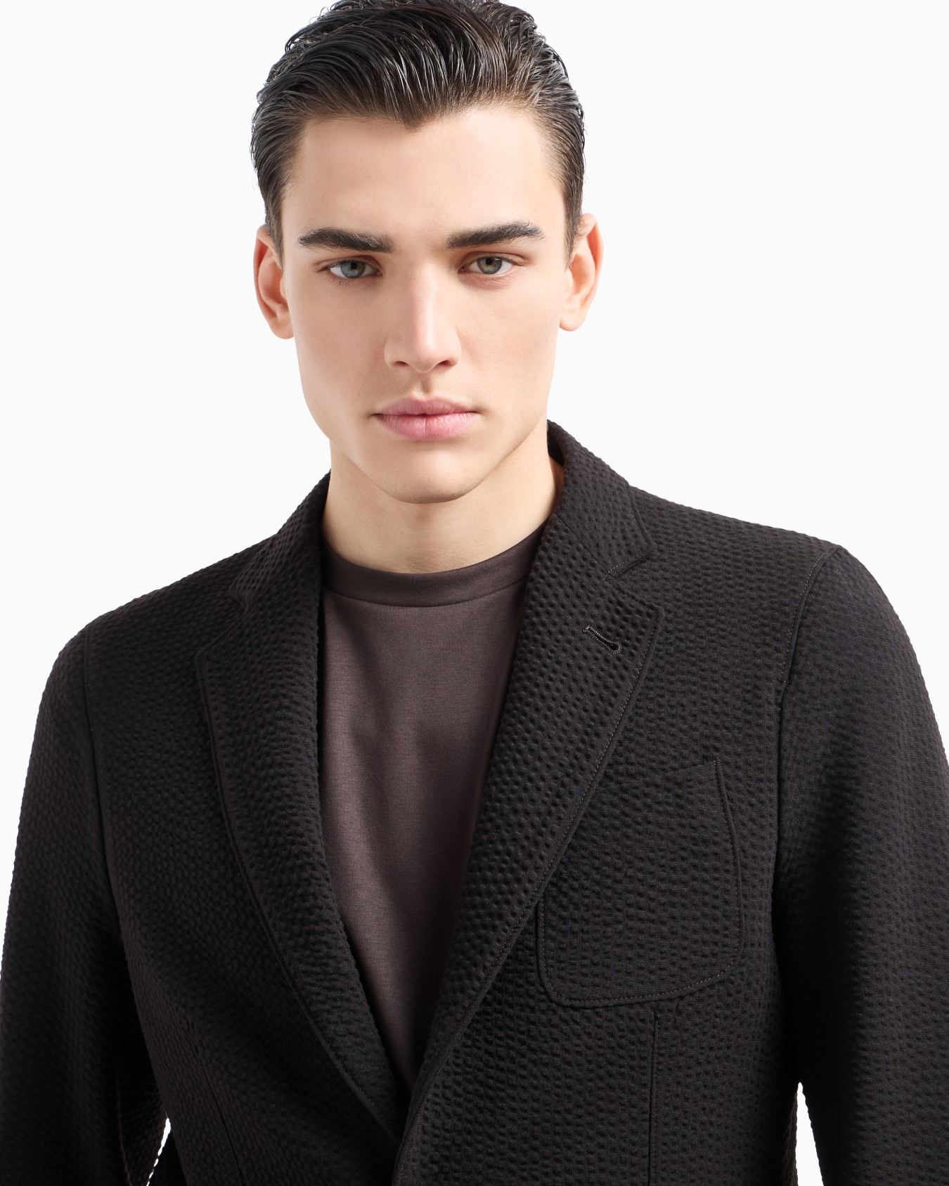 Veste ligne Upton à simple boutonnage en laine vierge et cachemire seersucker Diapositive 4