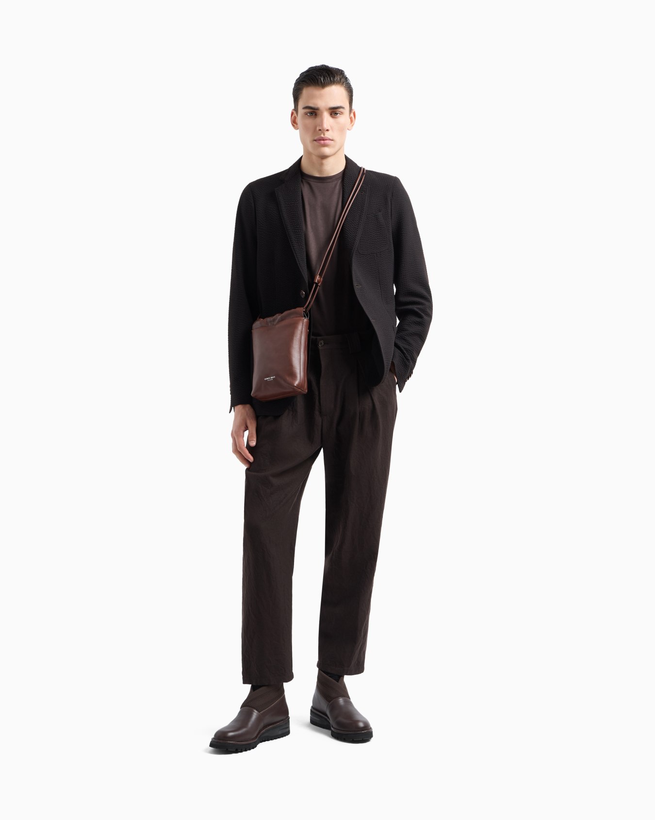 Veste ligne Upton à simple boutonnage en laine vierge et cachemire seersucker Diapositive 1