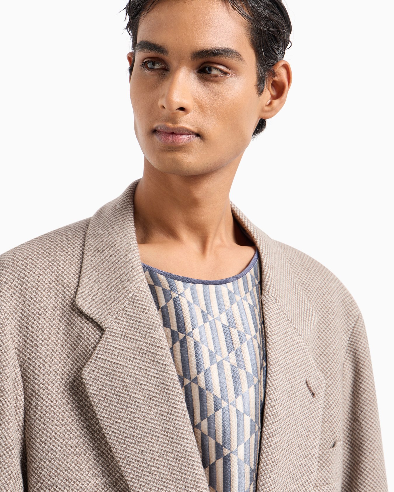 Single-breasted Heritage Line jacket in a two-tone cashmere and wool knit Slide 4