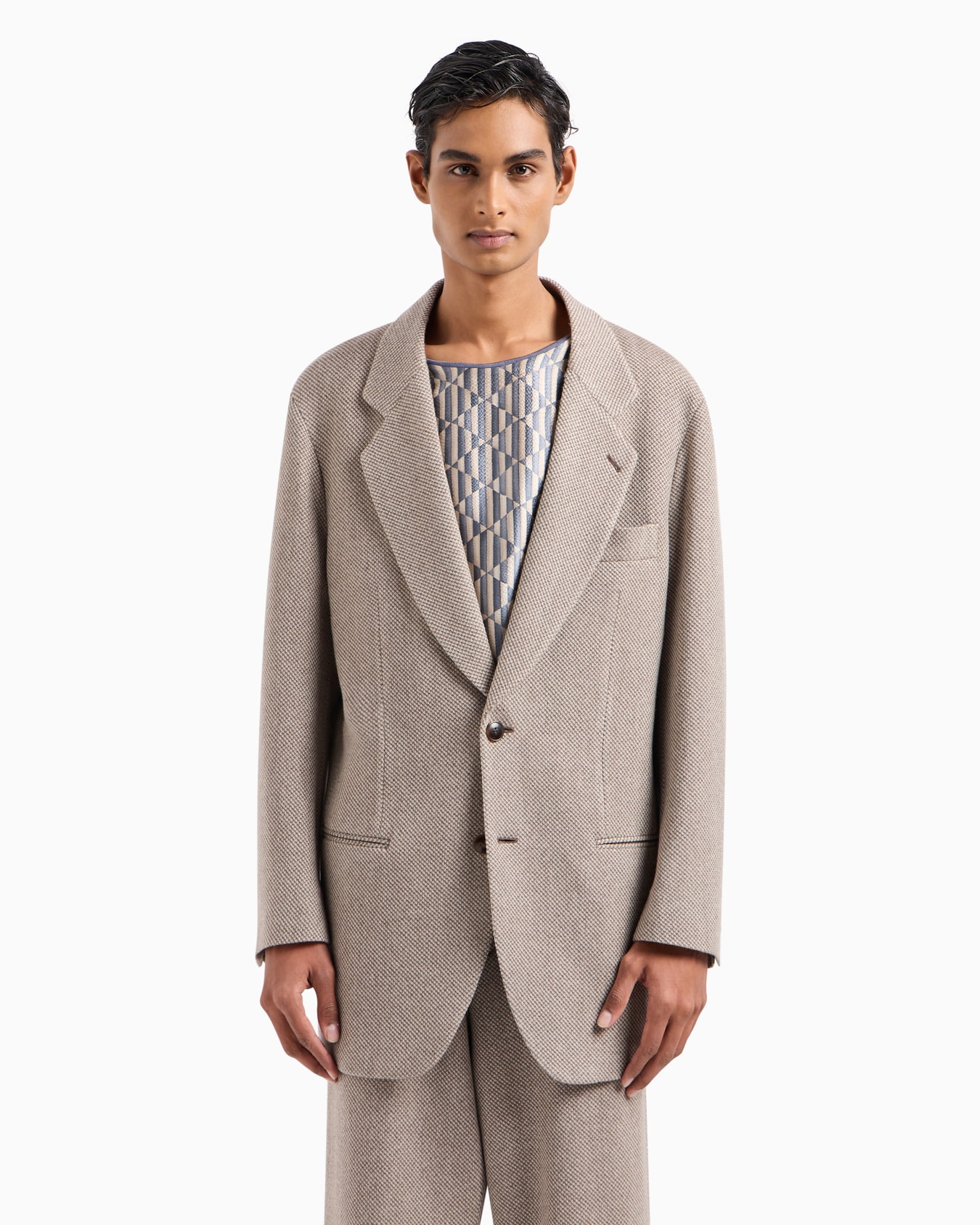 Single-breasted Heritage Line jacket in a two-tone cashmere and wool knit Slide 1