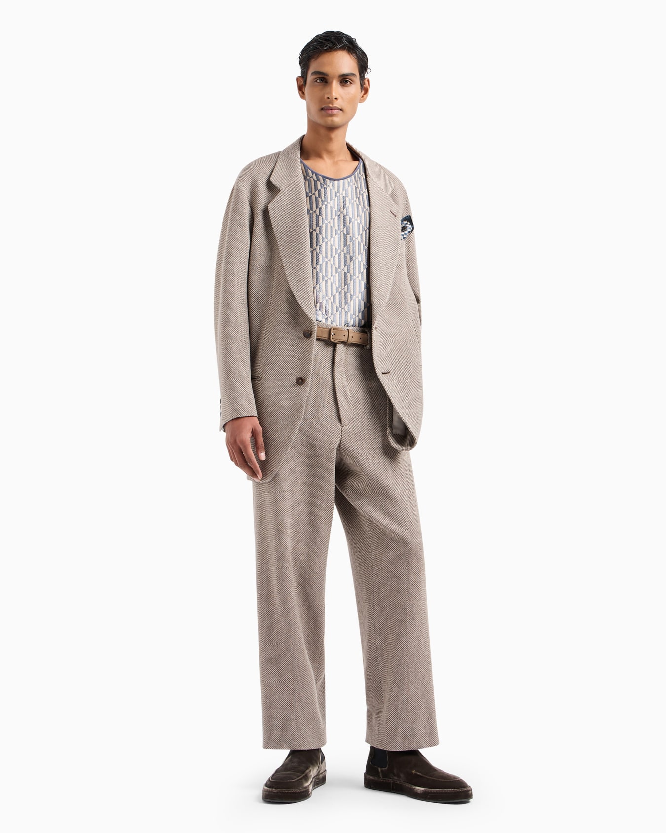 Single-breasted Heritage Line jacket in a two-tone cashmere and wool knit Slide 3