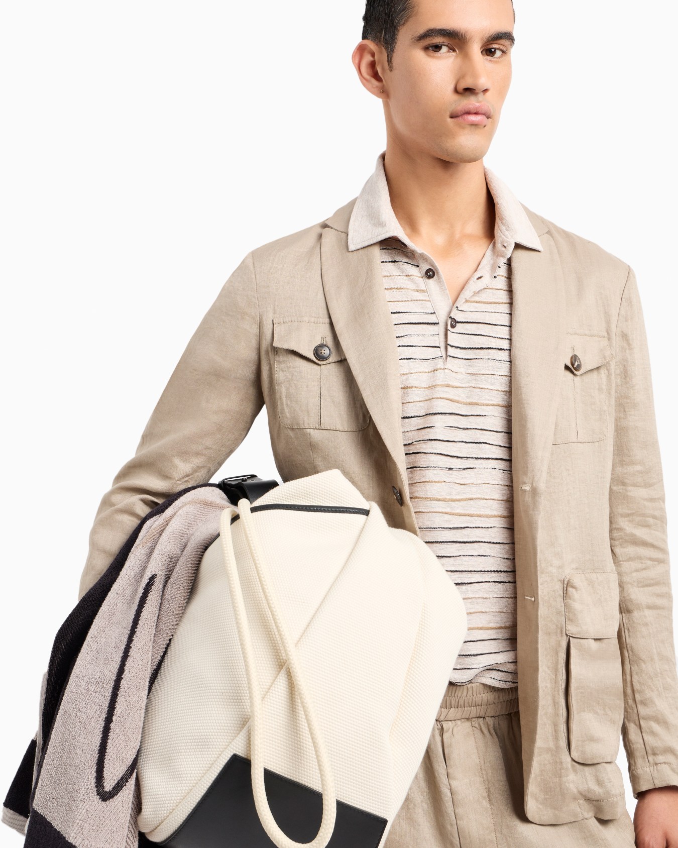 Polo à manches longues en jersey de lin, coton et viscose à finition jacquard Diapositive 6