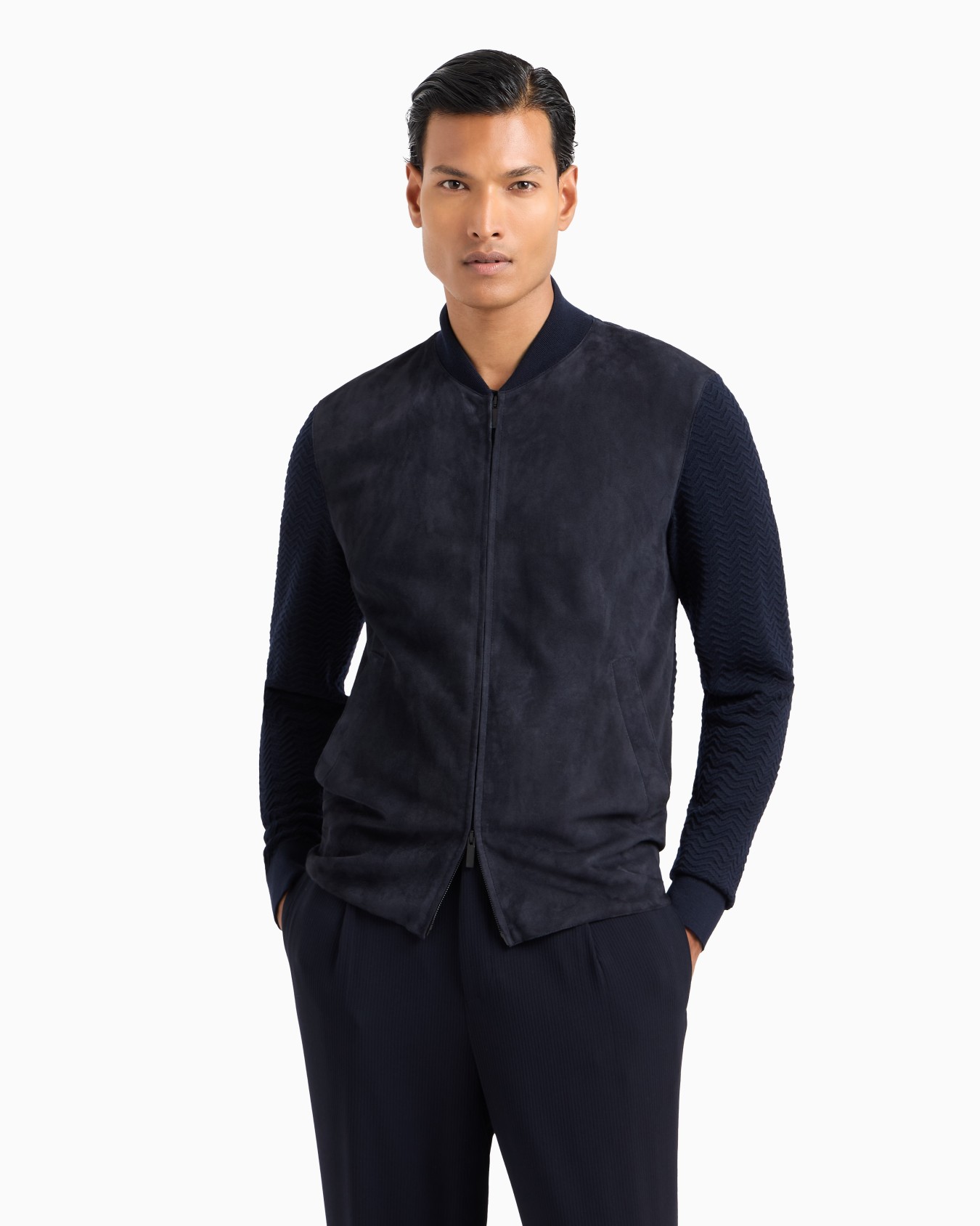 Lambskin suede and cashmere-blend knit zipped blouson Slide 3