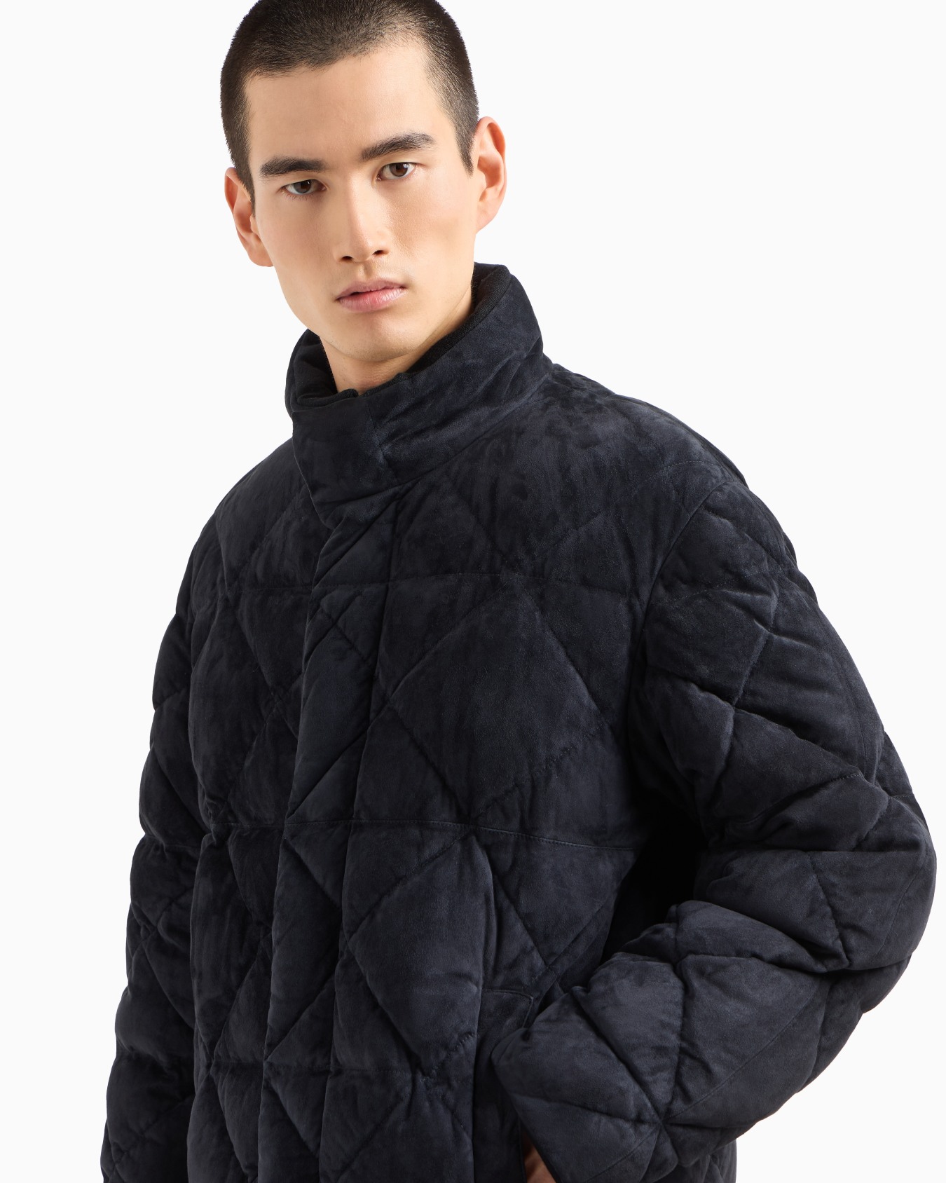 Suede pea coat with down padding Slide 4