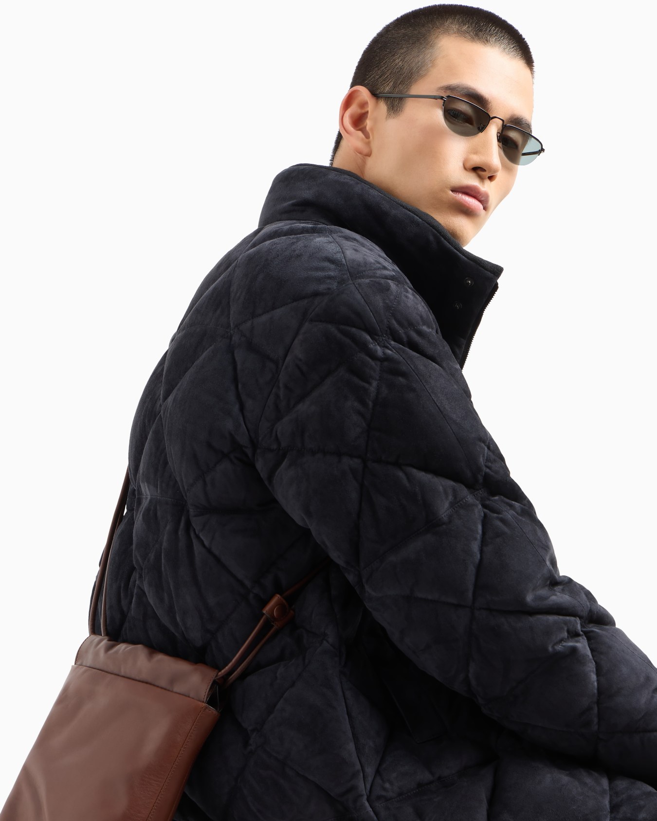 Suede pea coat with down padding Slide 5