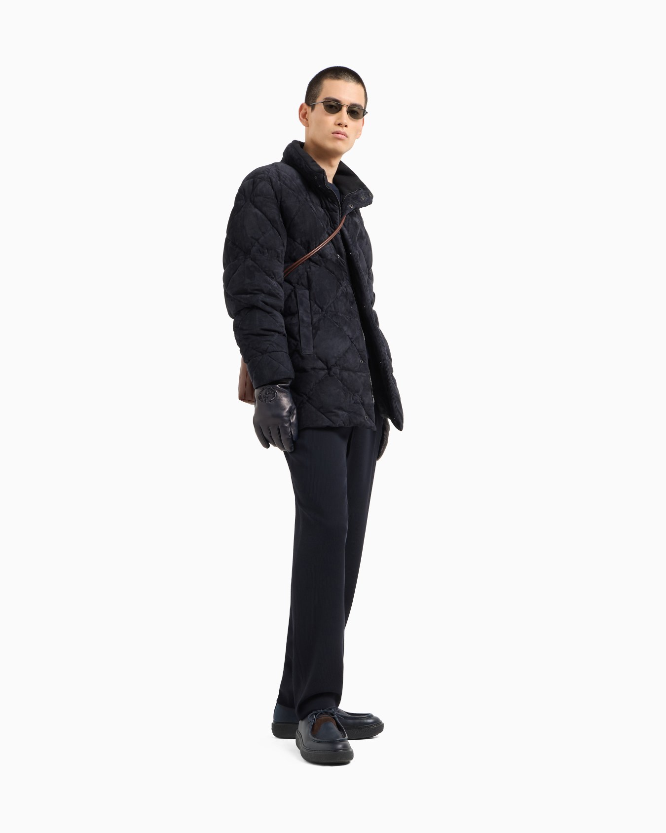 Suede pea coat with down padding Slide 1