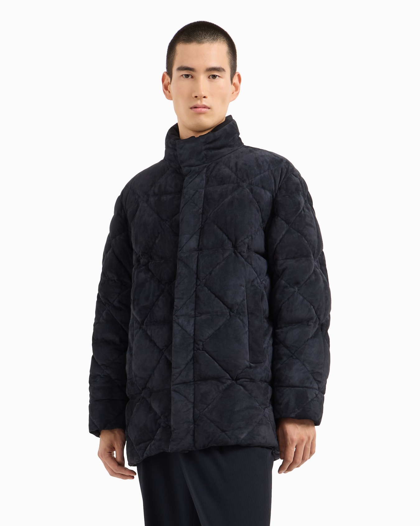 Suede pea coat with down padding Slide 3