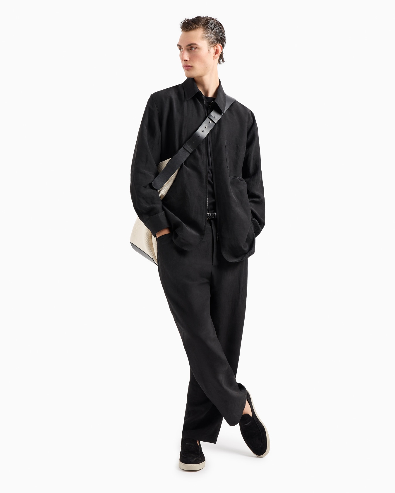 Viscose and linen canvas shirt jacket with zip Slide 4
