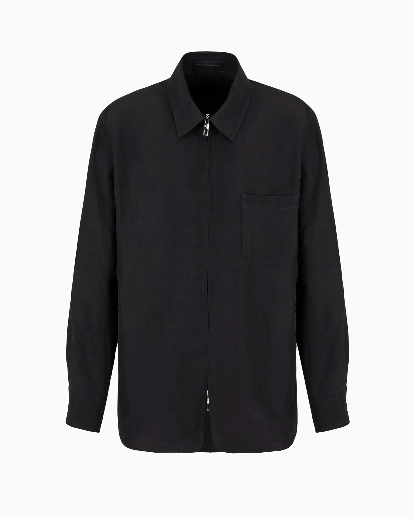 Viscose and linen canvas shirt jacket with zip Slide 0