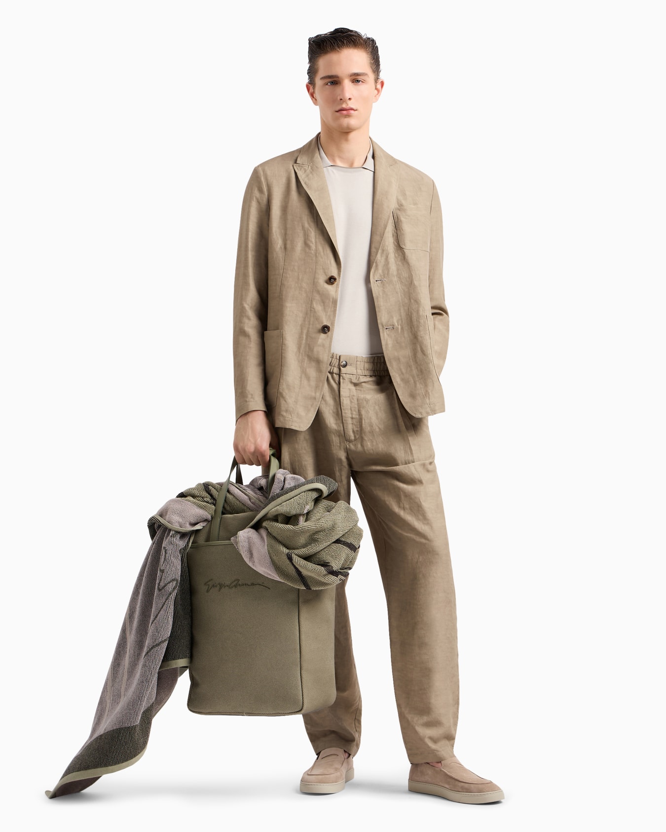 Viscose and linen canvas single-darted trousers Slide 3