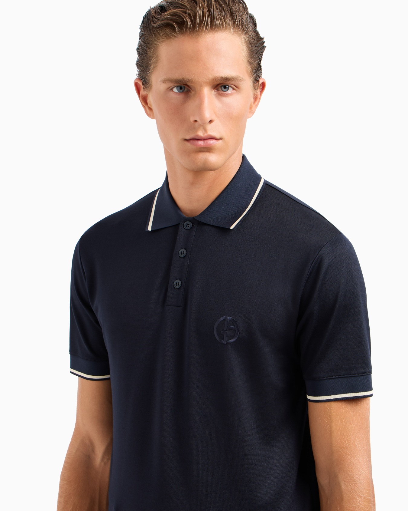 Short-sleeved polo shirt in silk and cotton jersey Slide 4