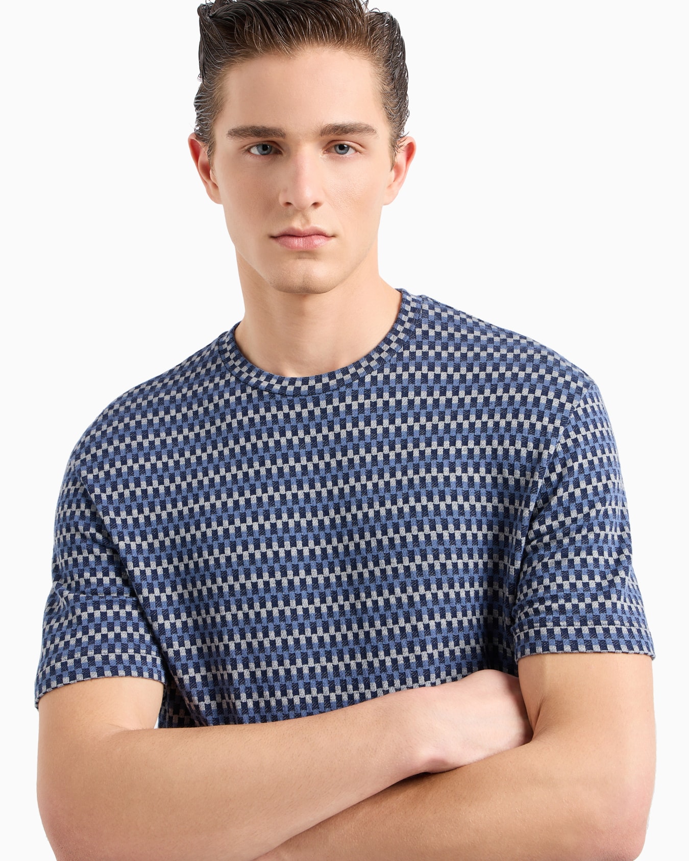 Stretch viscose jacquard jersey crew-neck T-shirt Slide 4
